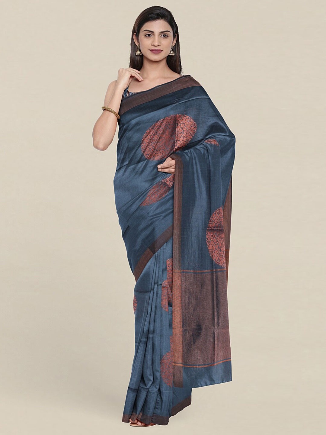 

Pothys Grey & Copper-Toned Woven Design Zari Pure Cotton Saree