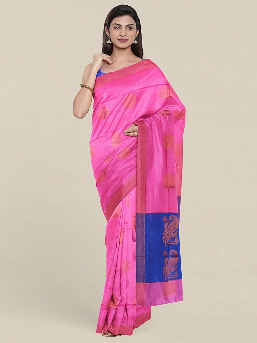 

Pothys Pink & Blue Woven Design Zari Pure Cotton Saree