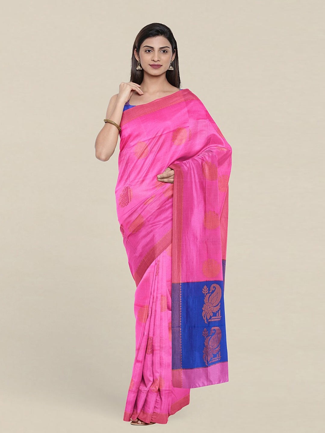 

Pothys Pink & Blue Woven Design Zari Pure Cotton Saree