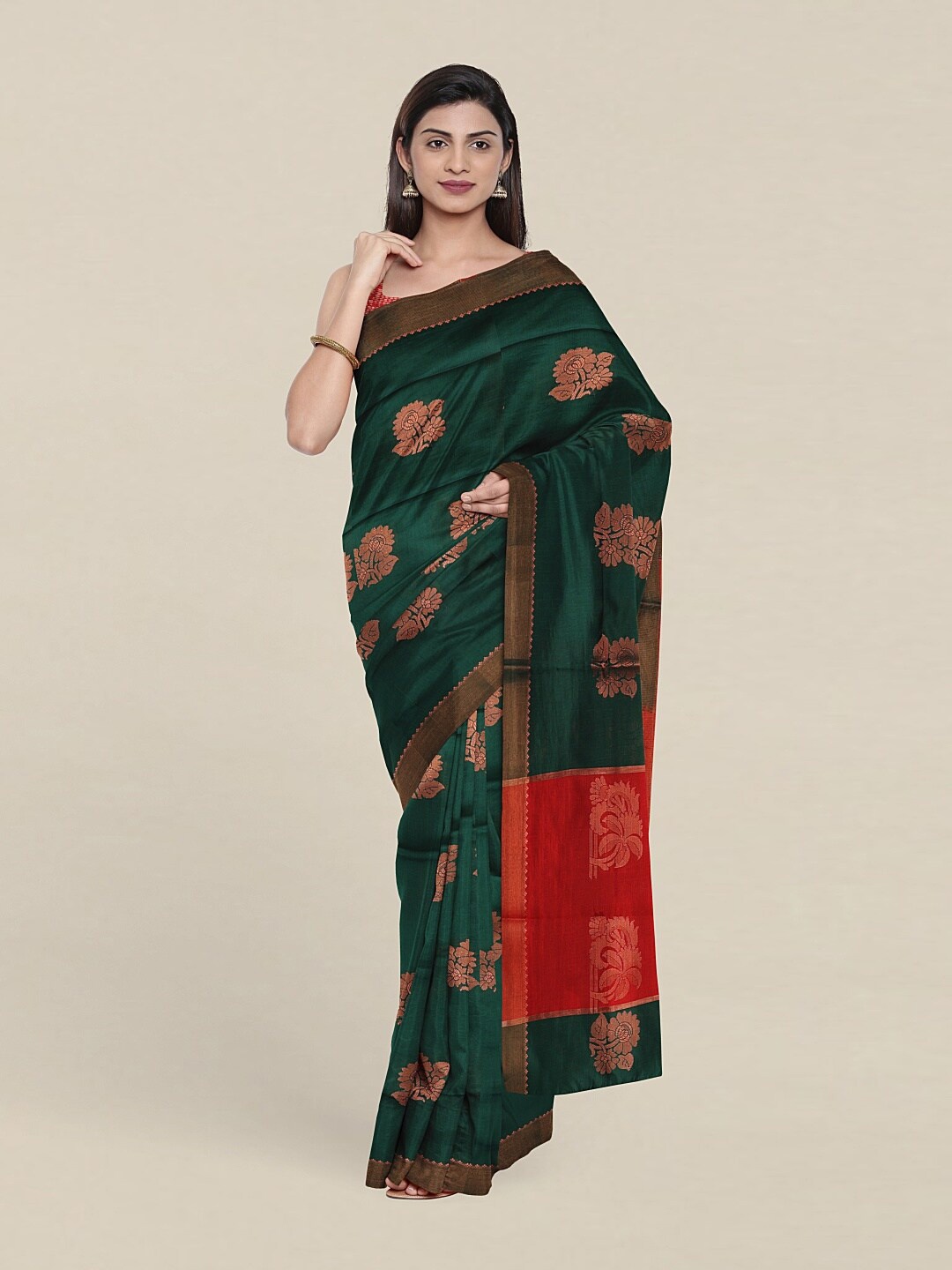 

Pothys Green & Red Woven Design Zari Pure Cotton Saree