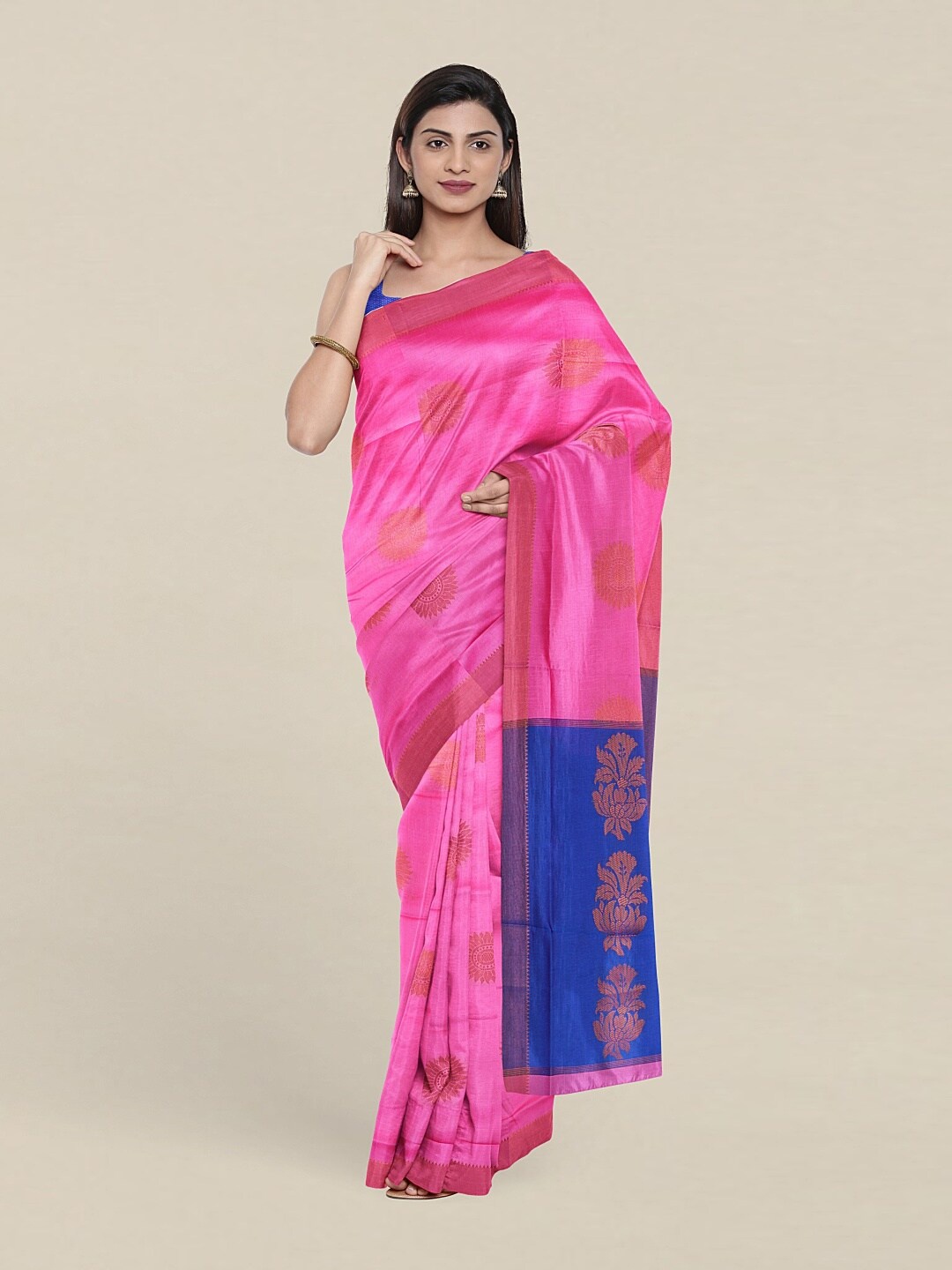 

Pothys Pink & Blue Woven Design Zari Pure Cotton Saree