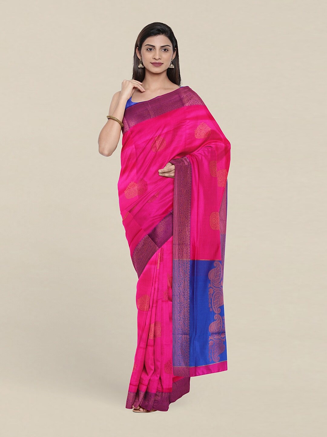 

Pothys Pink & Blue Woven Design Zari Pure Cotton Saree