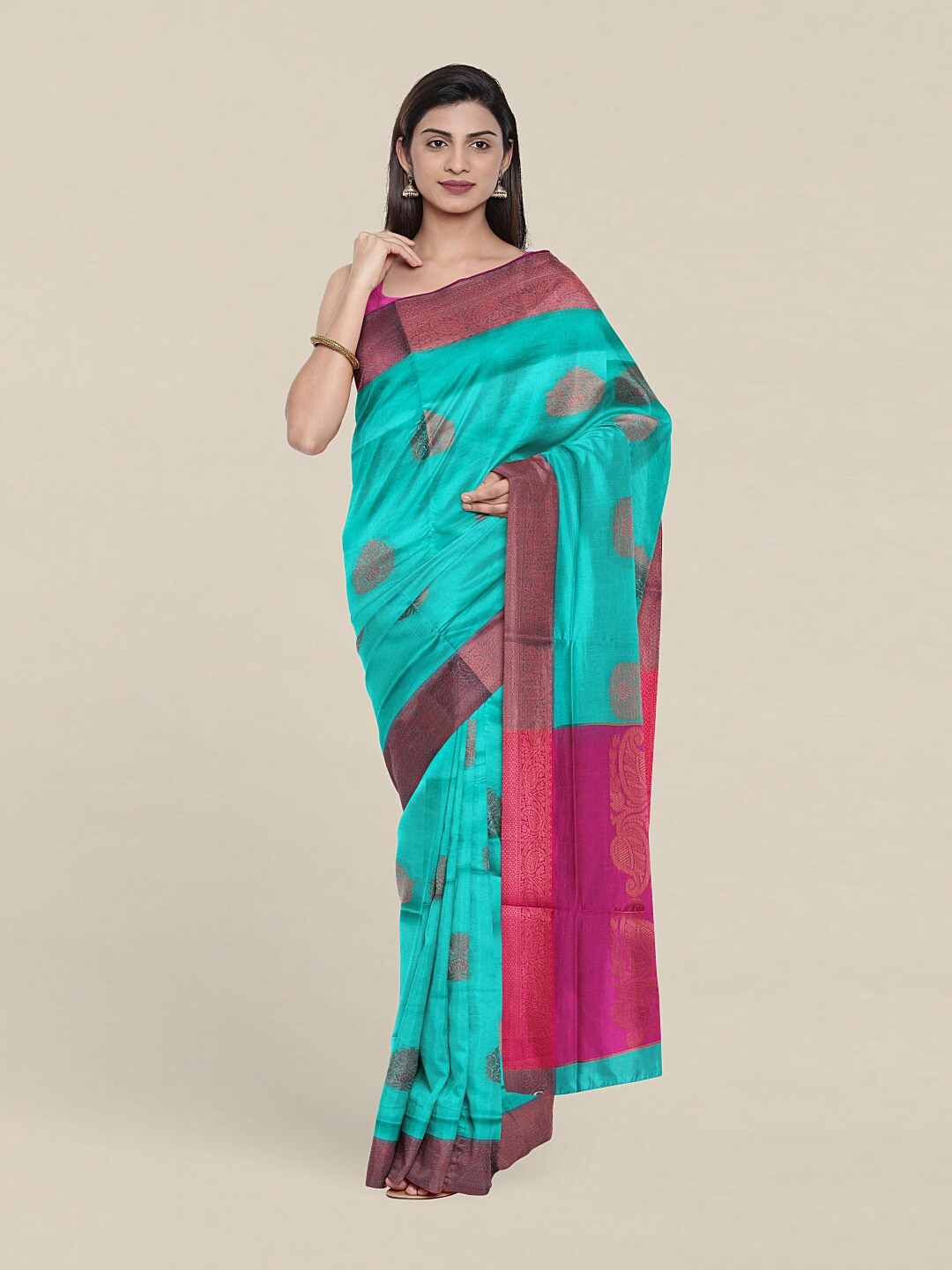 

Pothys Green & Red Woven Design Zari Pure Cotton Saree