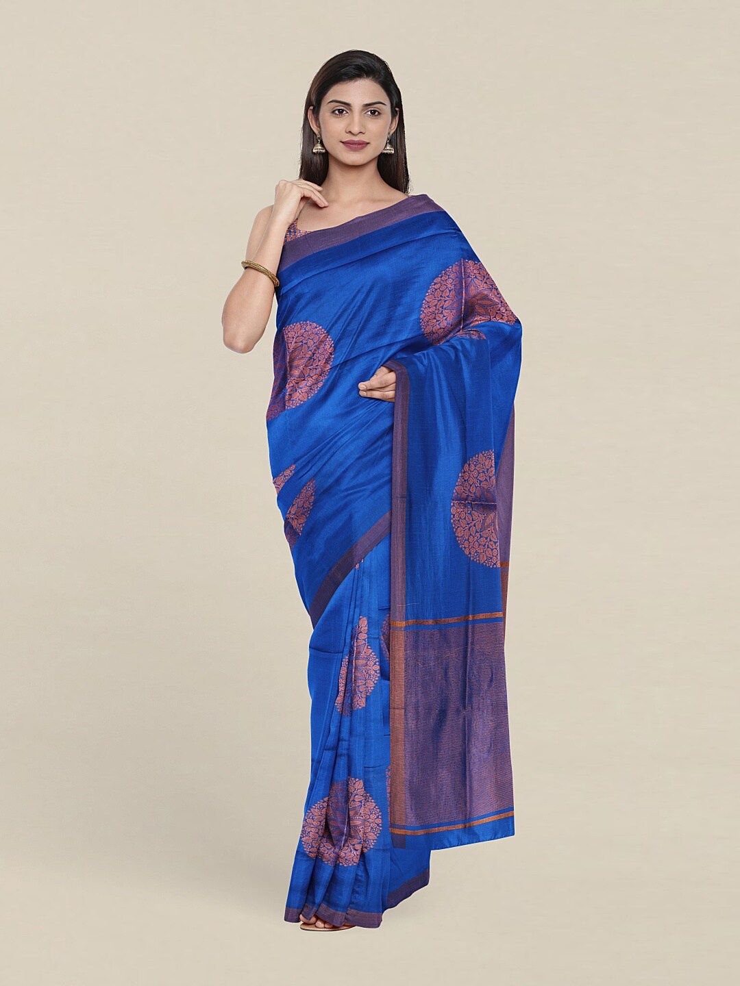 

Pothys Blue & Copper-Toned Woven Design Zari Pure Cotton Saree