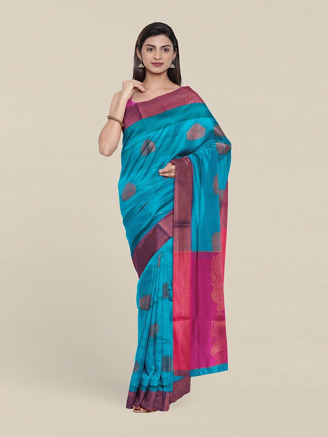 

Pothys Blue & Pink Woven Design Zari Pure Cotton Saree