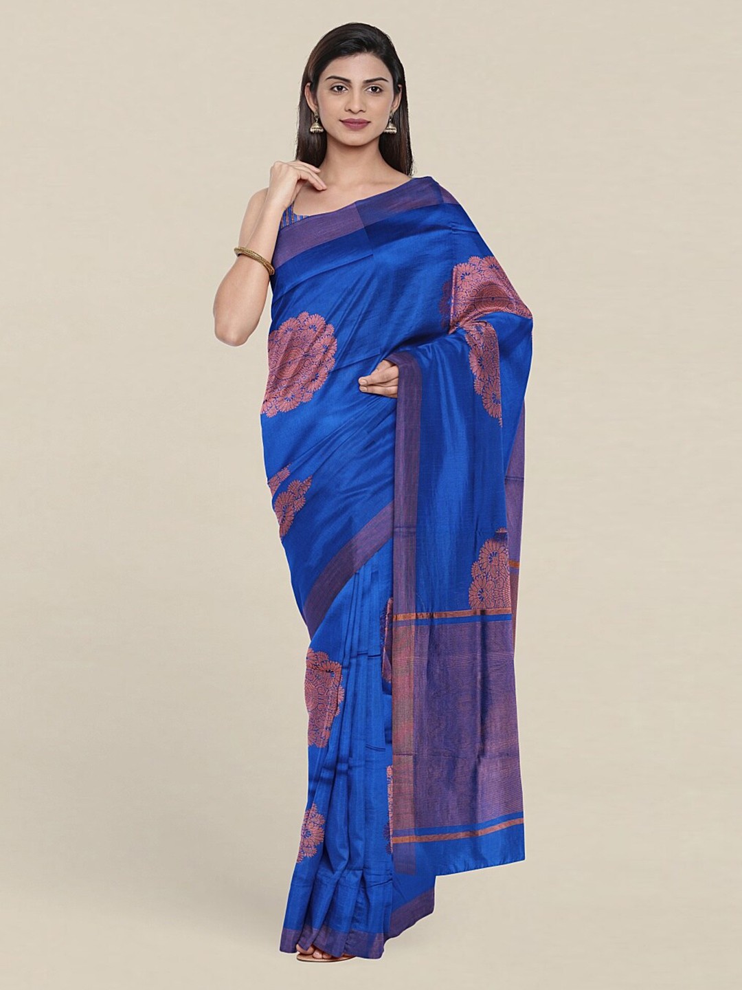 

Pothys Blue & Copper-Toned Woven Design Zari Pure Cotton Saree