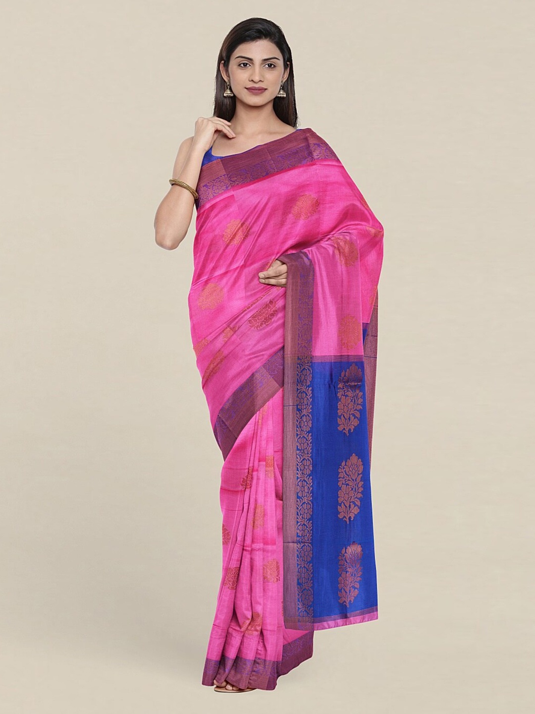 

Pothys Pink & Blue Woven Design Zari Pure Cotton Saree