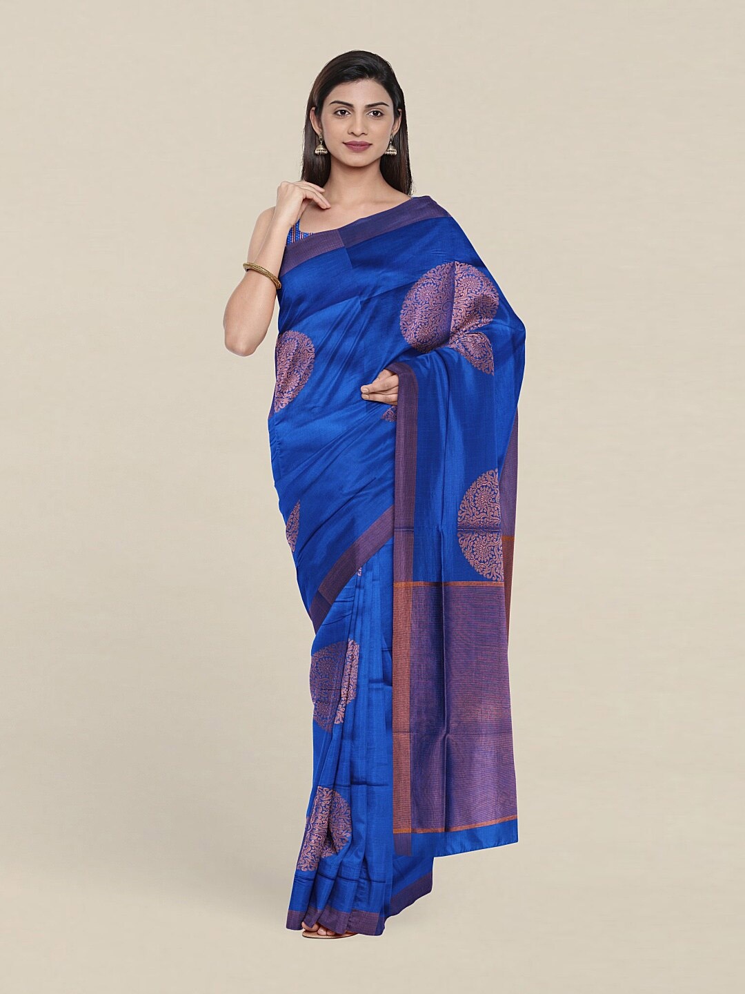 

Pothys Blue & Copper-Toned Woven Design Zari Pure Cotton Saree