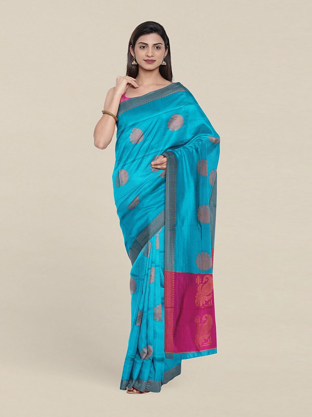 

Pothys Blue & Pink Woven Design Zari Pure Cotton Saree