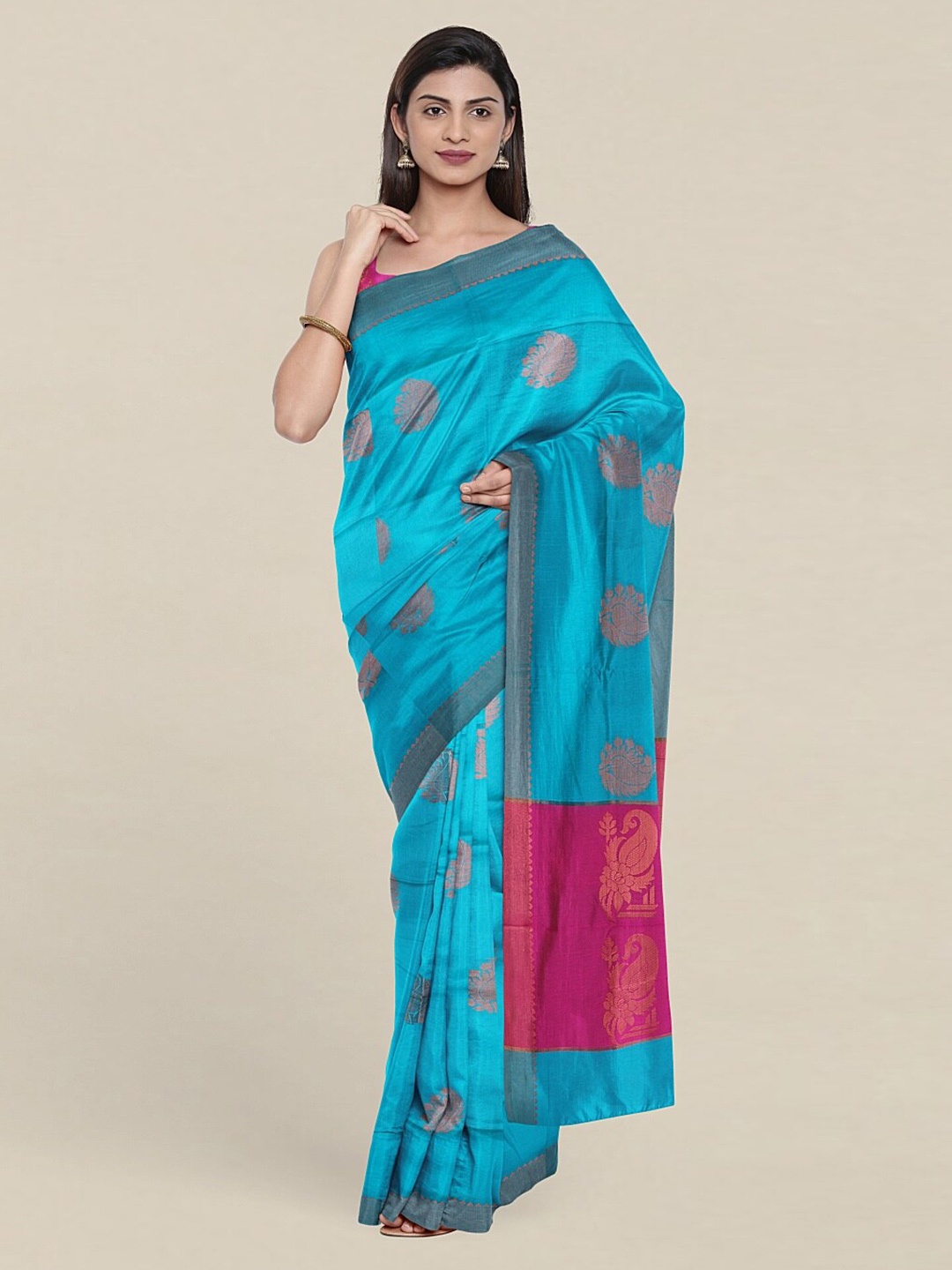 

Pothys Blue & Pink Woven Design Zari Pure Cotton Saree