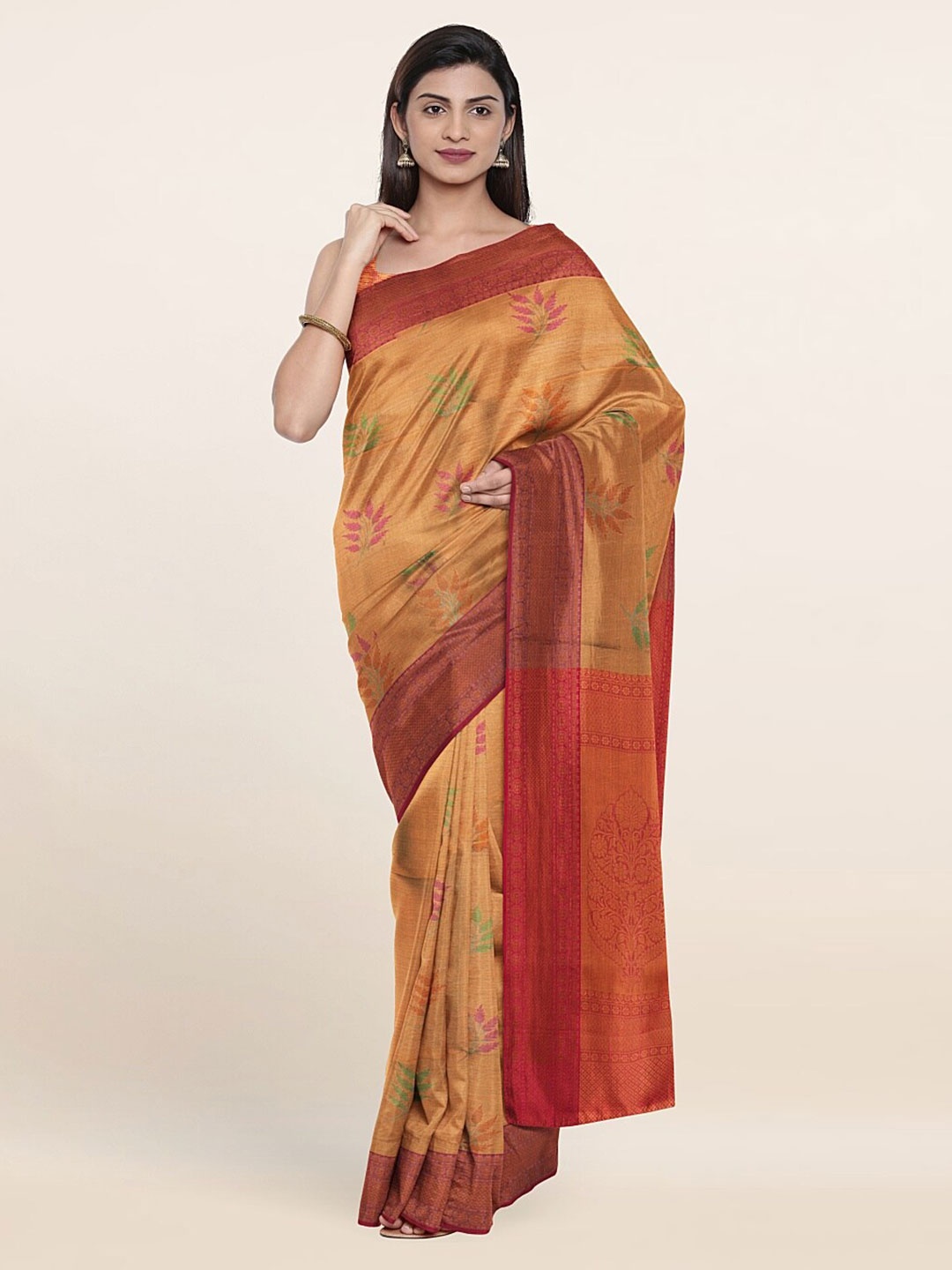 

Pothys Gold-Toned & Green Woven Design Zari Art Silk Saree