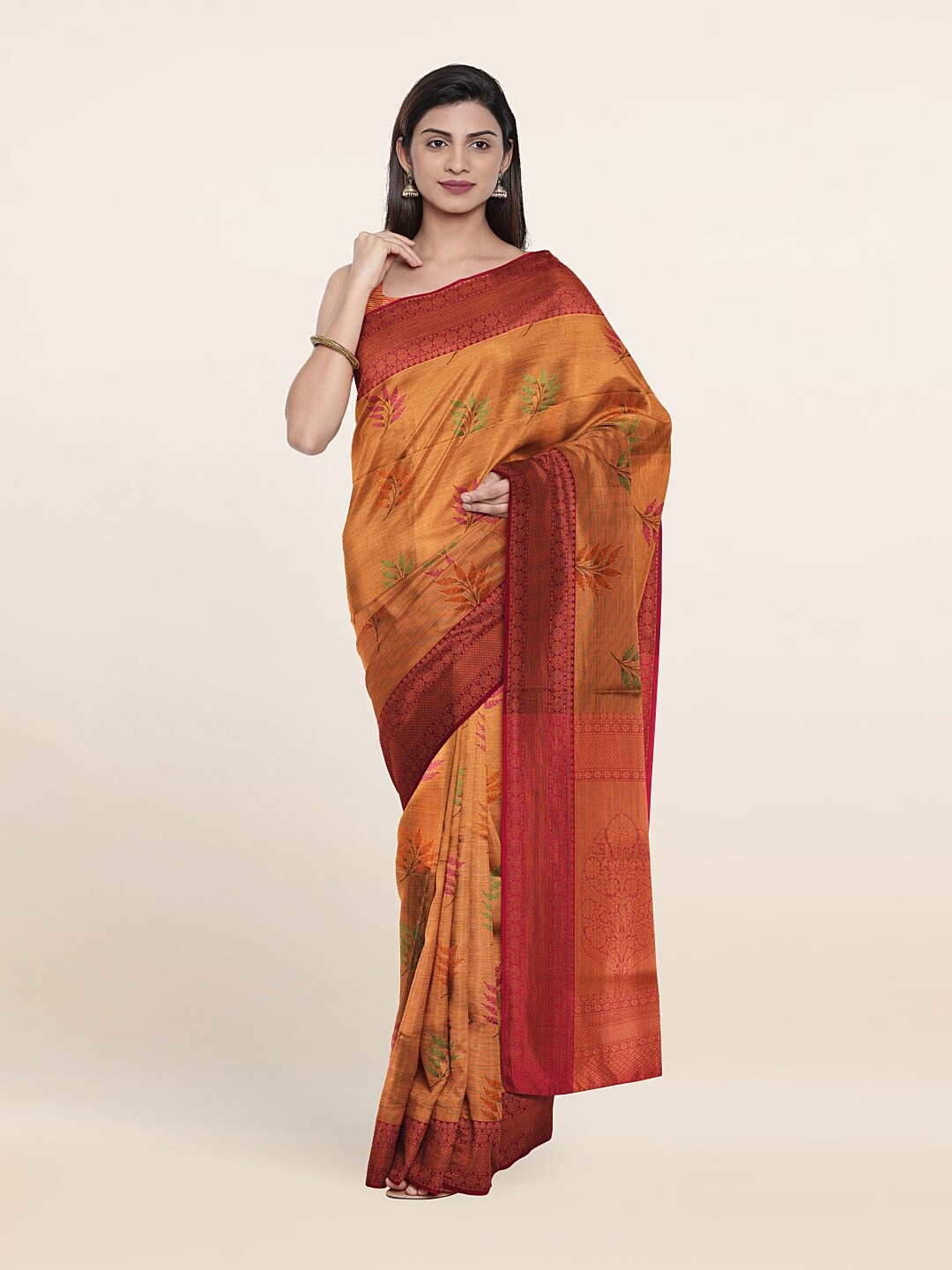

Pothys Gold-Toned & Green Woven Design Zari Art Silk Saree