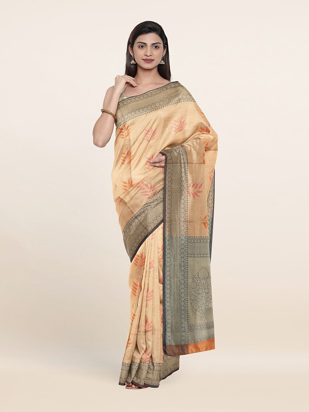 

Pothys Peach & Green Ethnic Motifs Zari Art Silk Saree