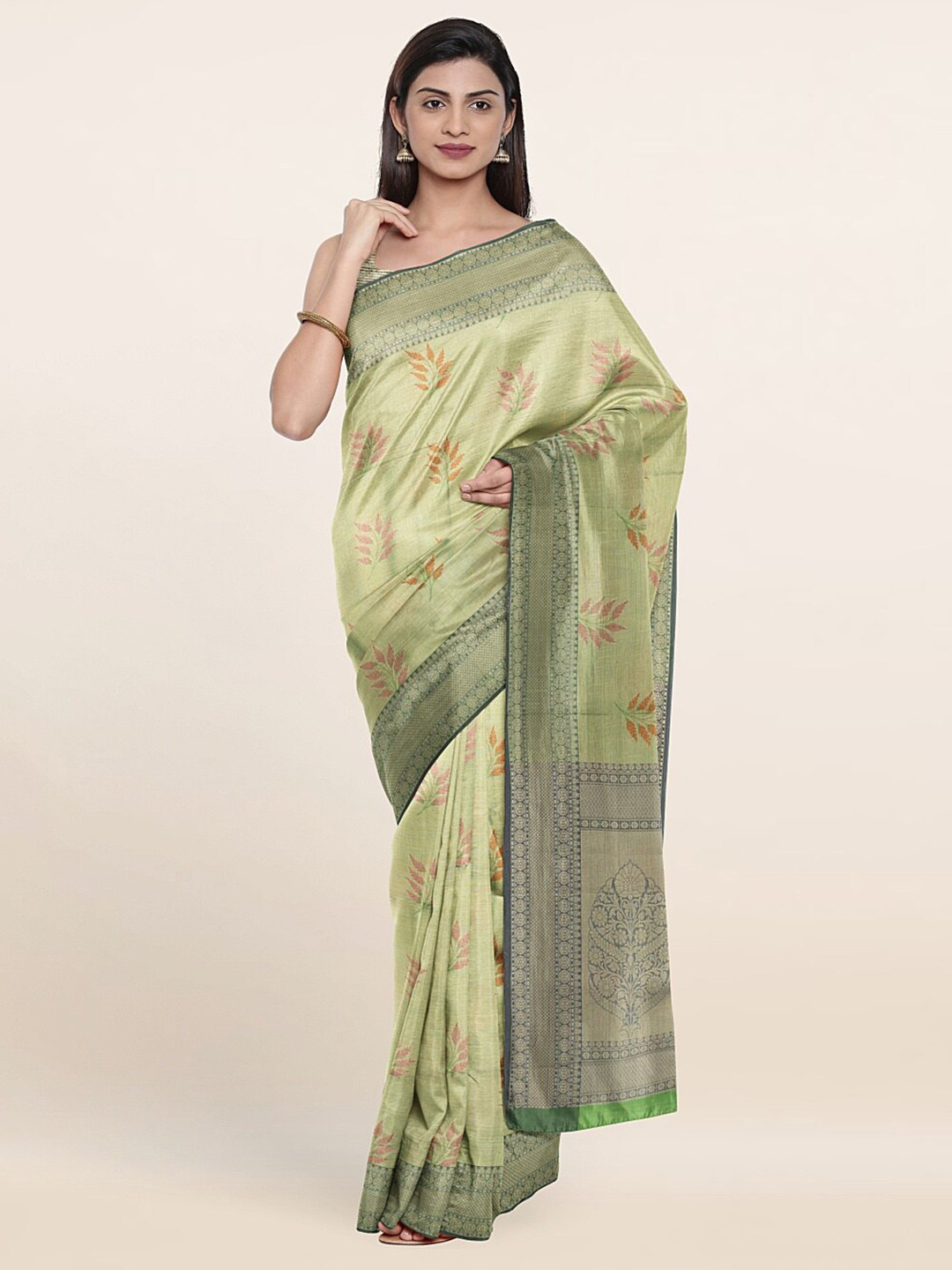 

Pothys Green & Pink Ethnic Motifs Zari Art Silk Saree