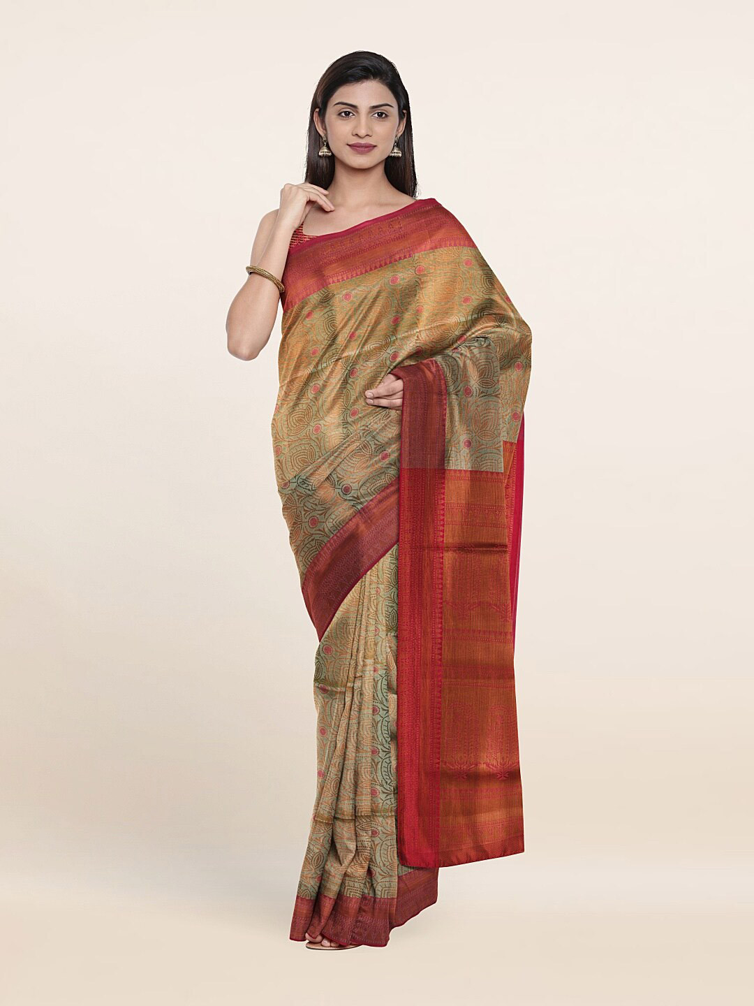 

Pothys Green & Red Woven Design Zari Art Silk Saree