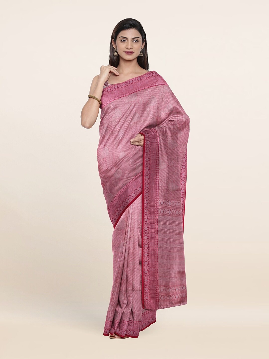 

Pothys Pink & Silver-Toned Woven Design Zari Art Silk Saree