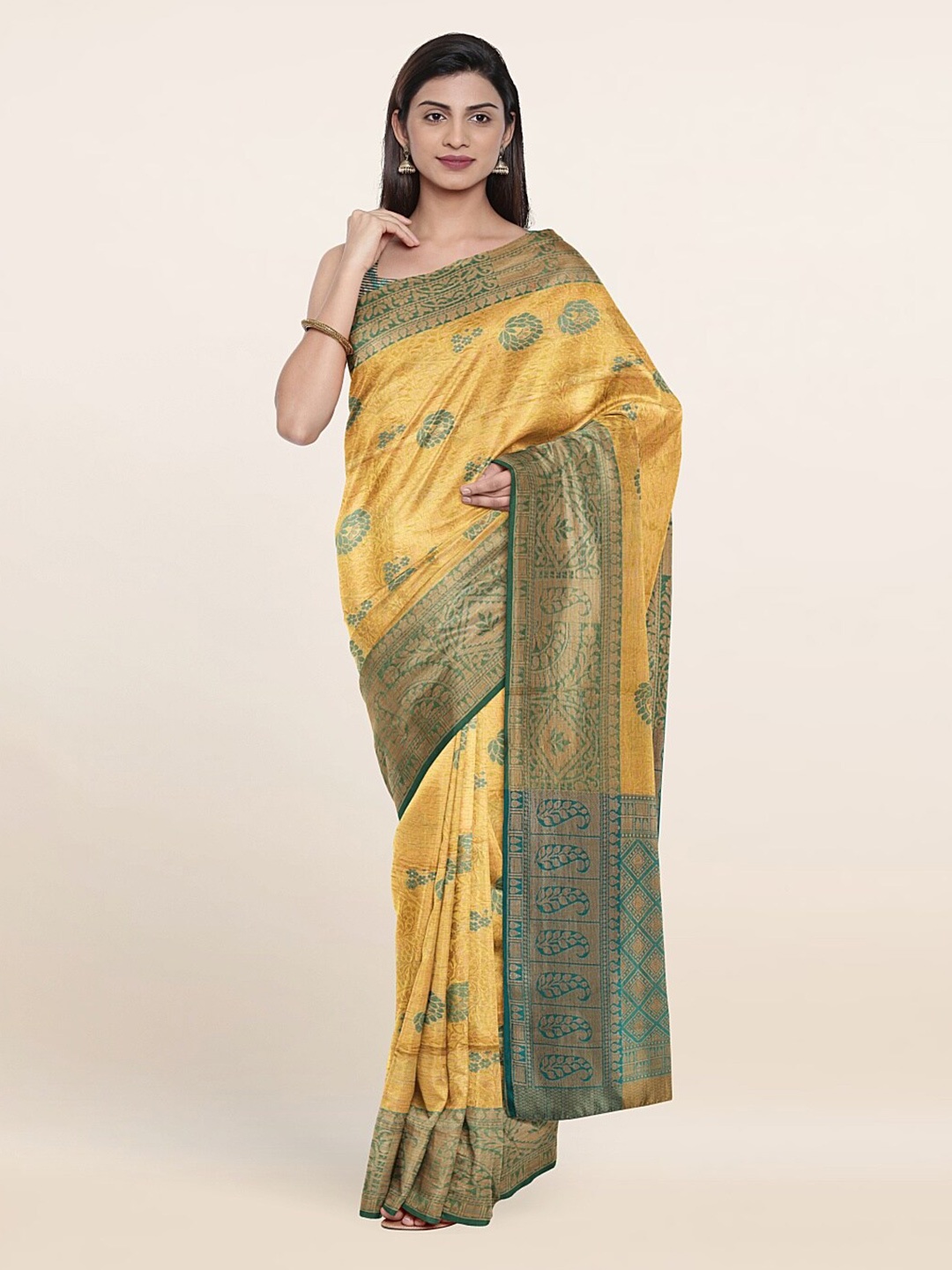 

Pothys Yellow & Green Woven Design Zari Art Silk Saree