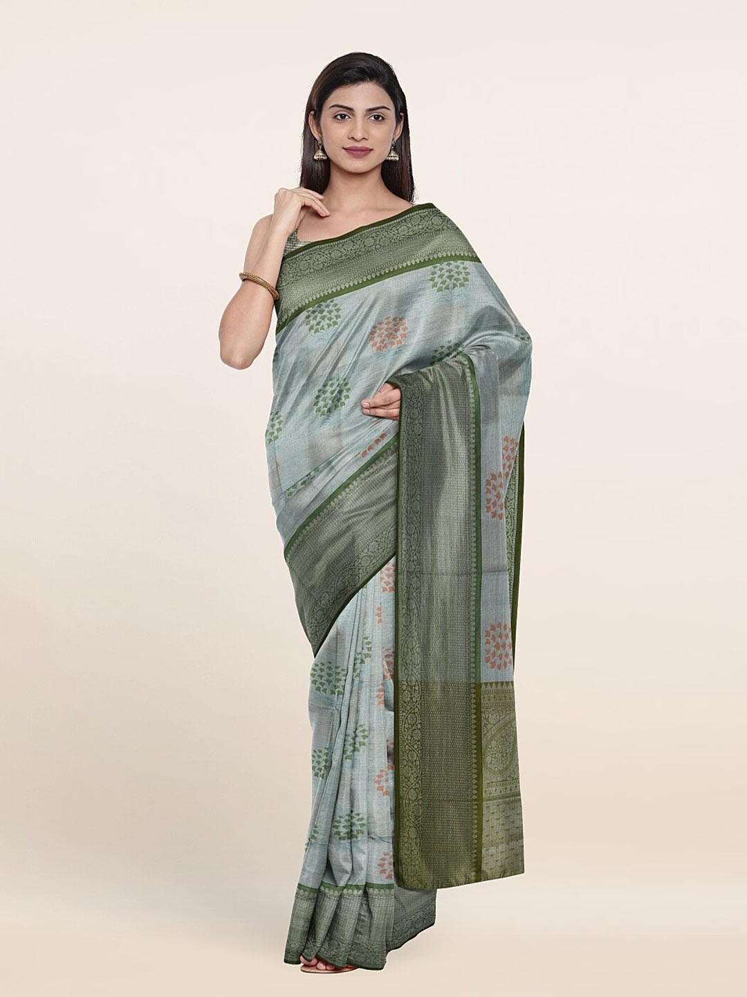 

Pothys Blue & Silver-Toned Woven Design Zari Art Silk Saree