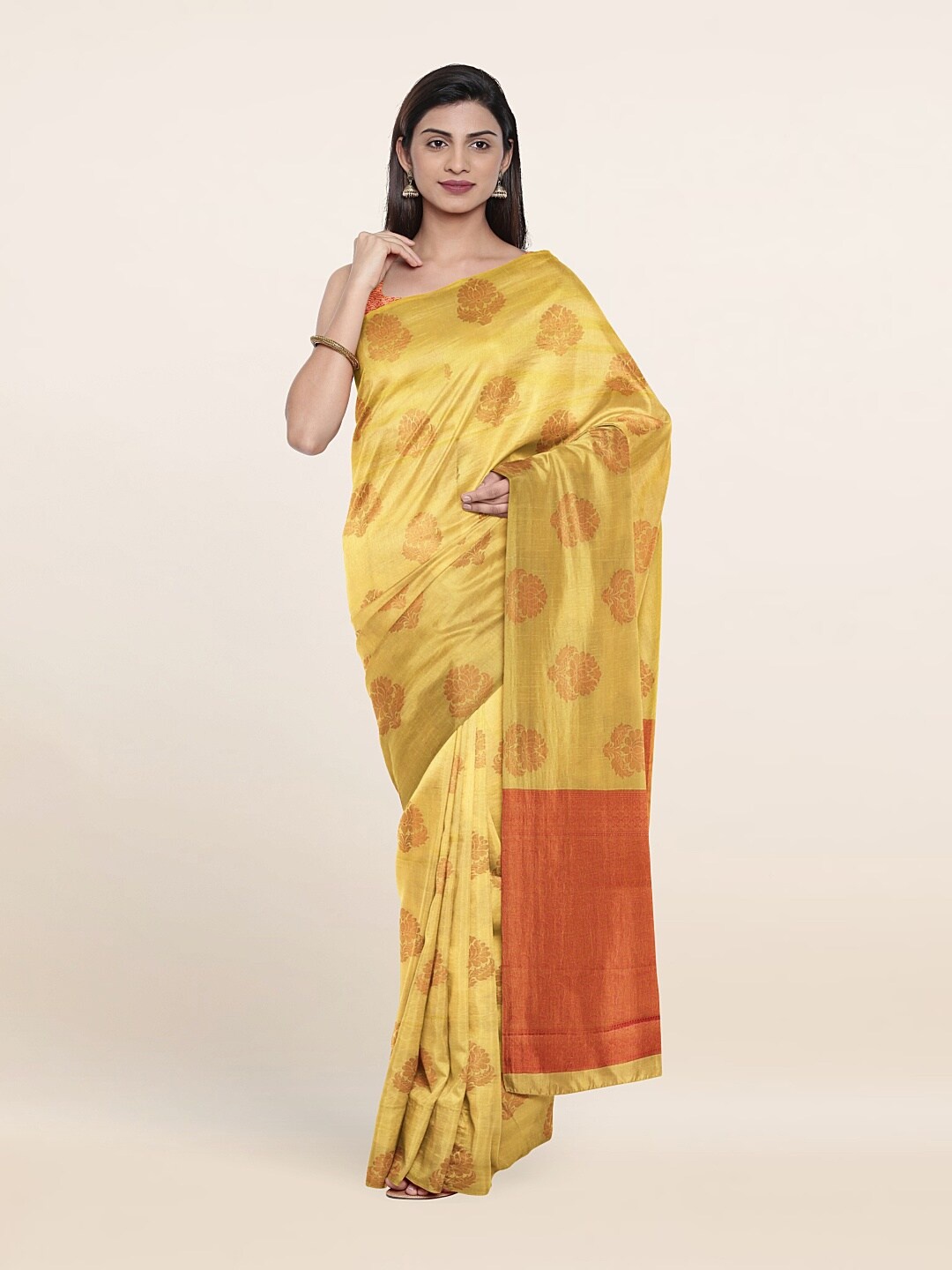 

Pothys Yellow & Orange Woven Design Zari Pure Silk Saree