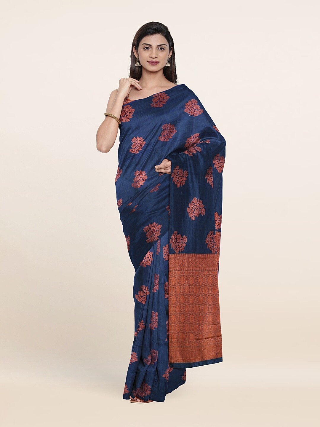 

Pothys Blue & Copper-Toned Woven Design Pure Silk Saree