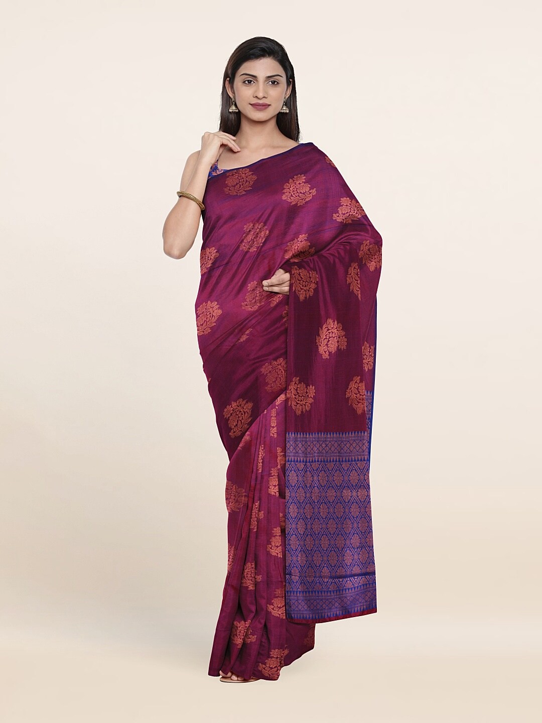 

Pothys Purple & Copper-Toned Woven Design Pure Silk Saree