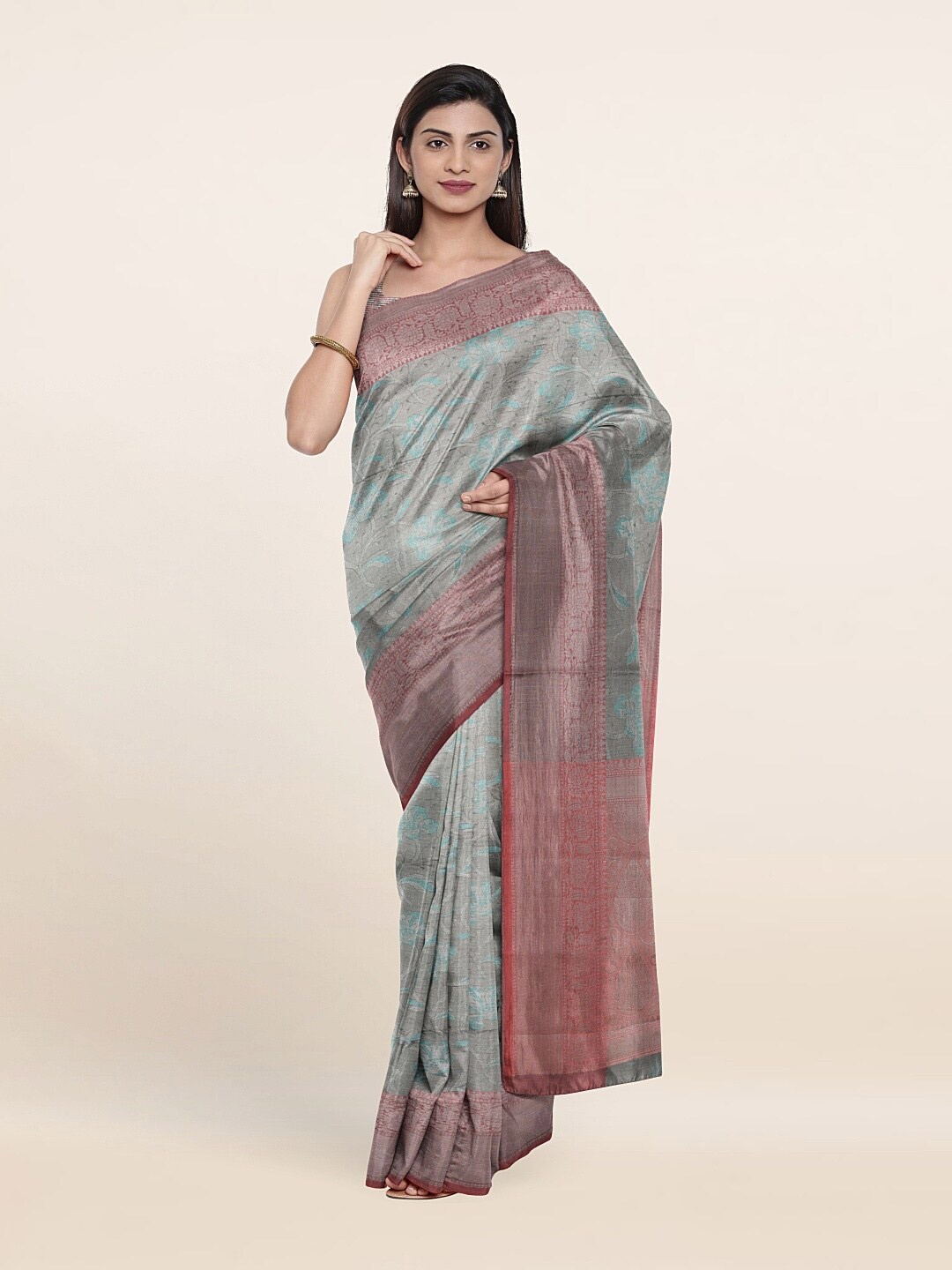 

Pothys Blue & Brown Woven Design Zari Art Silk Saree