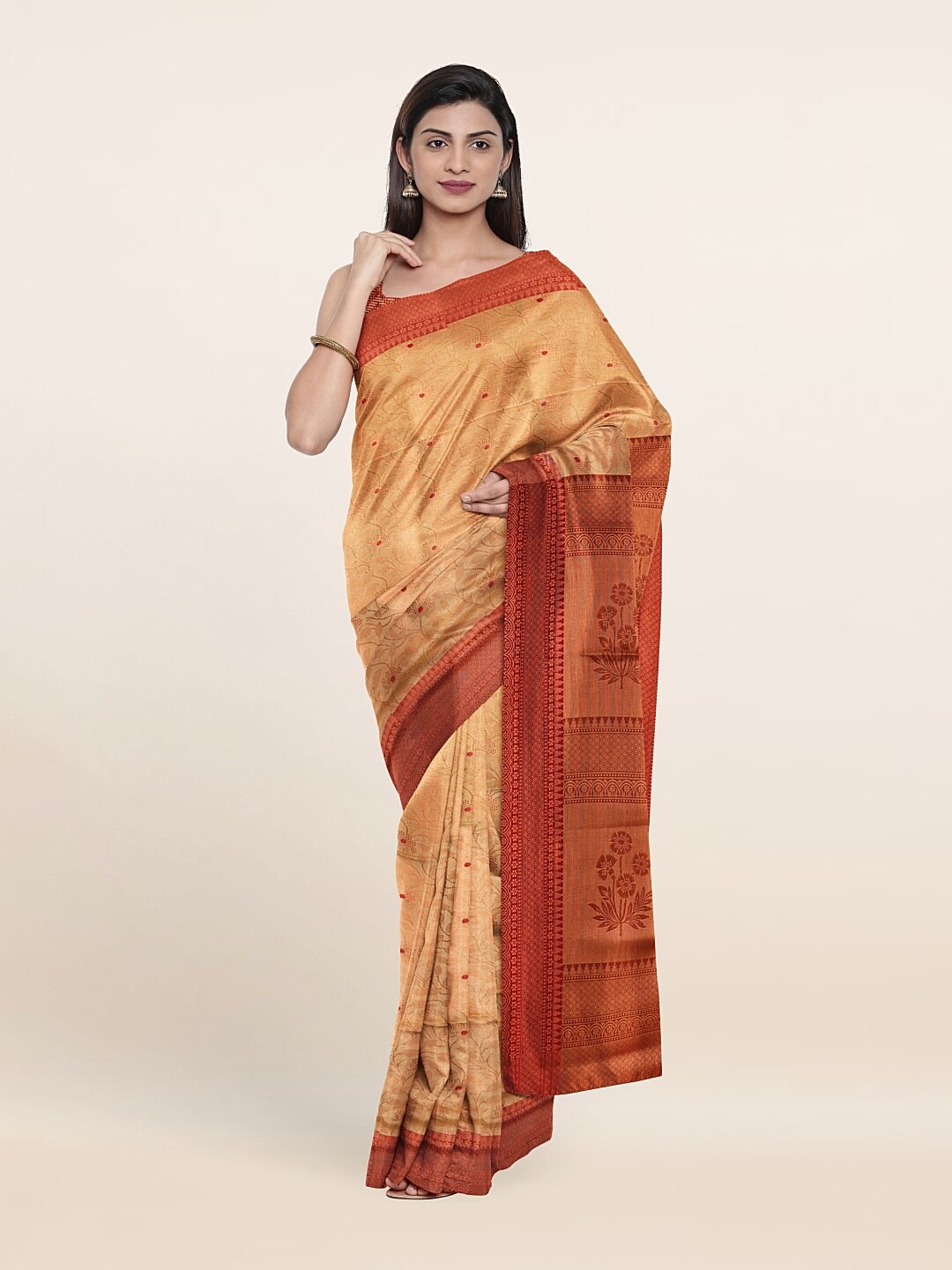 

Pothys Cream-Coloured & Red Woven Design Zari Art Silk Saree