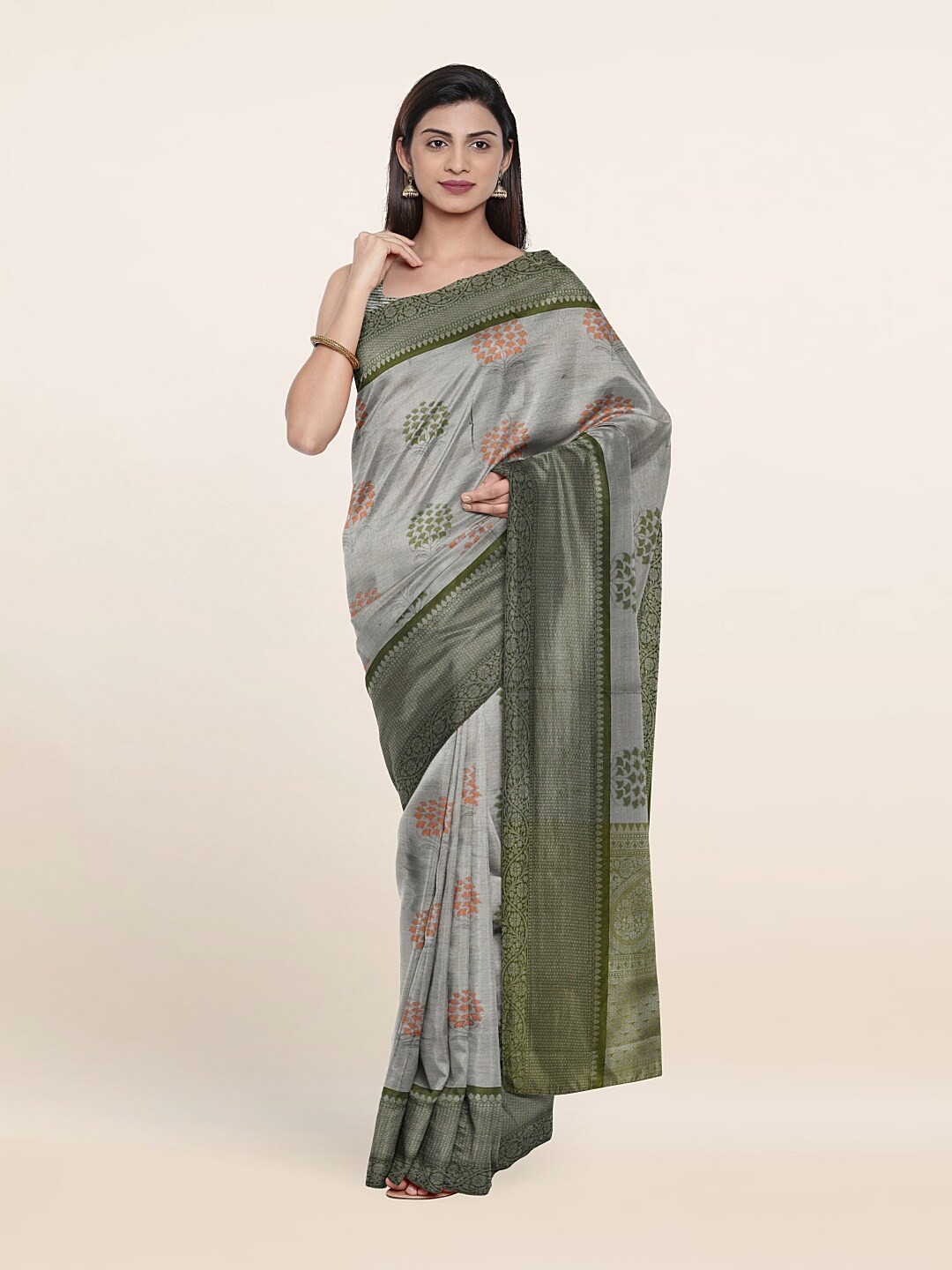 

Pothys Grey & Green Woven Design Zari Art Silk Saree