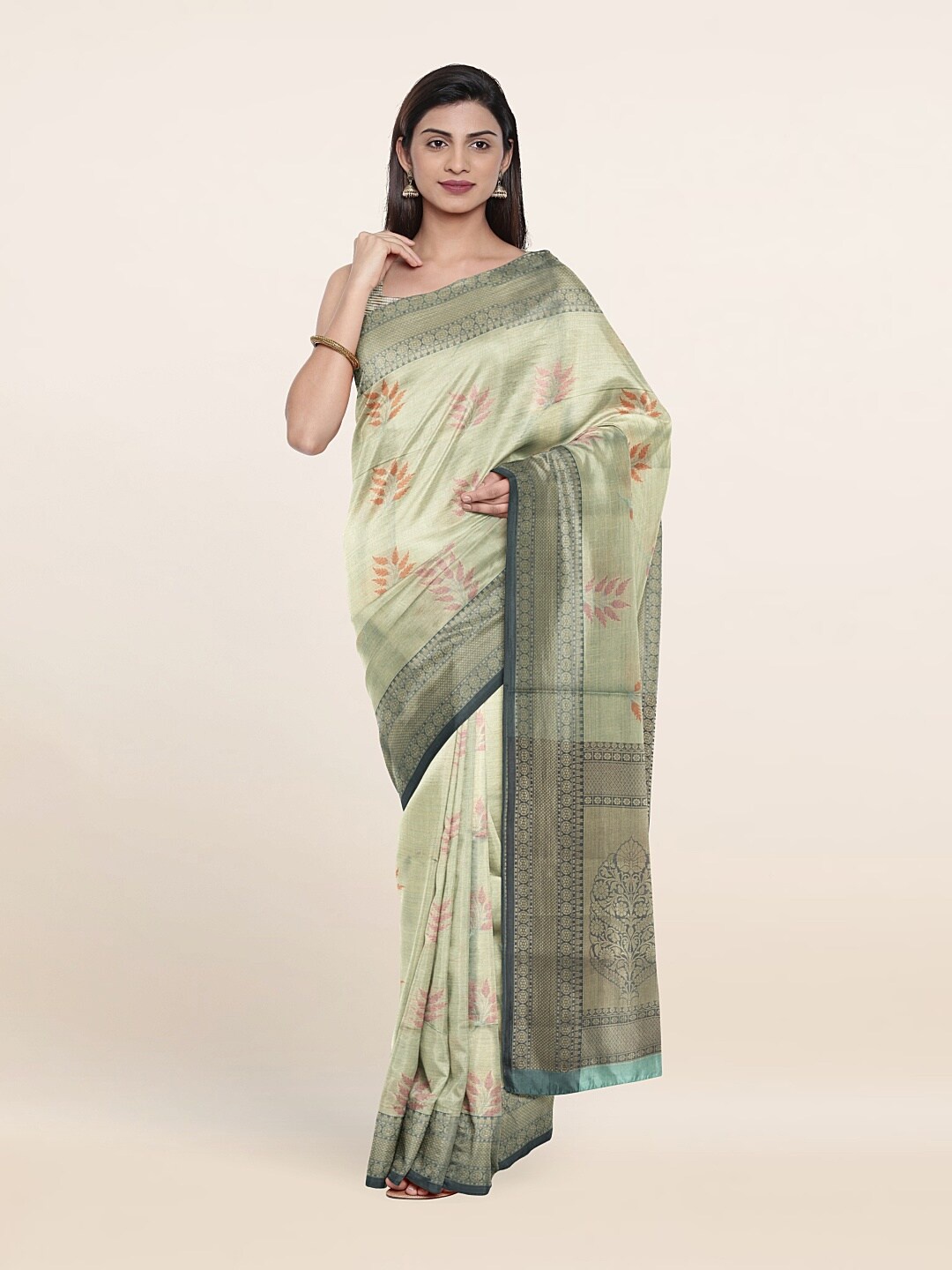 

Pothys Green & Gold-Toned Woven Design Zari Art Silk Saree