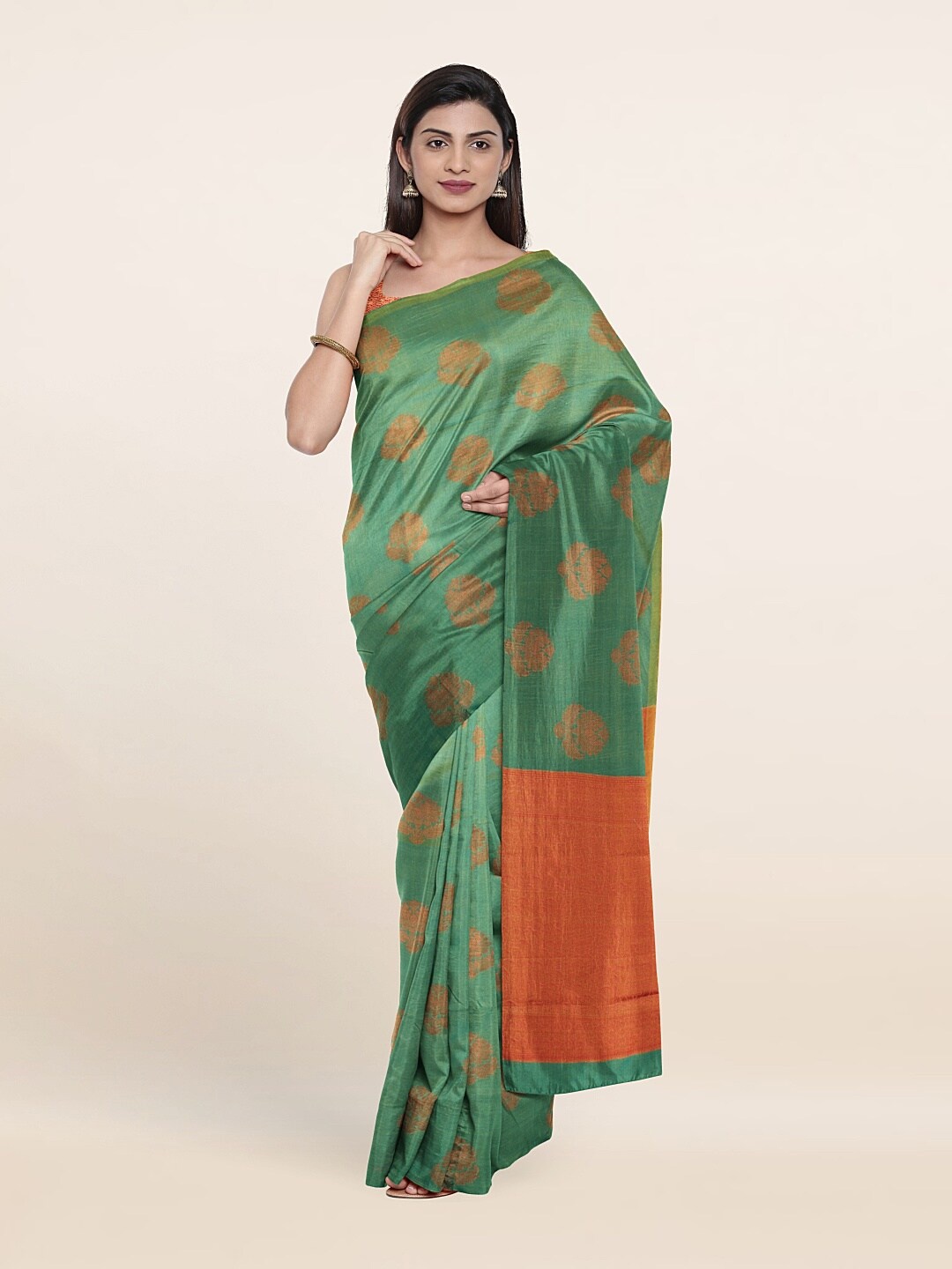 

Pothys Green & Orange Woven Design Zari Pure Silk Saree