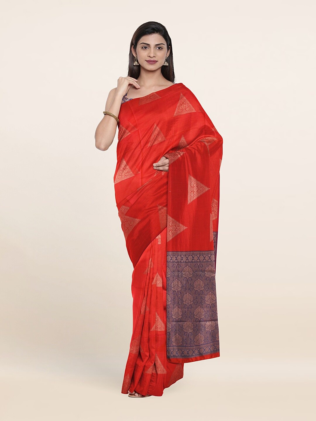 

Pothys Red & Blue Woven Design Zari Pure Silk Saree