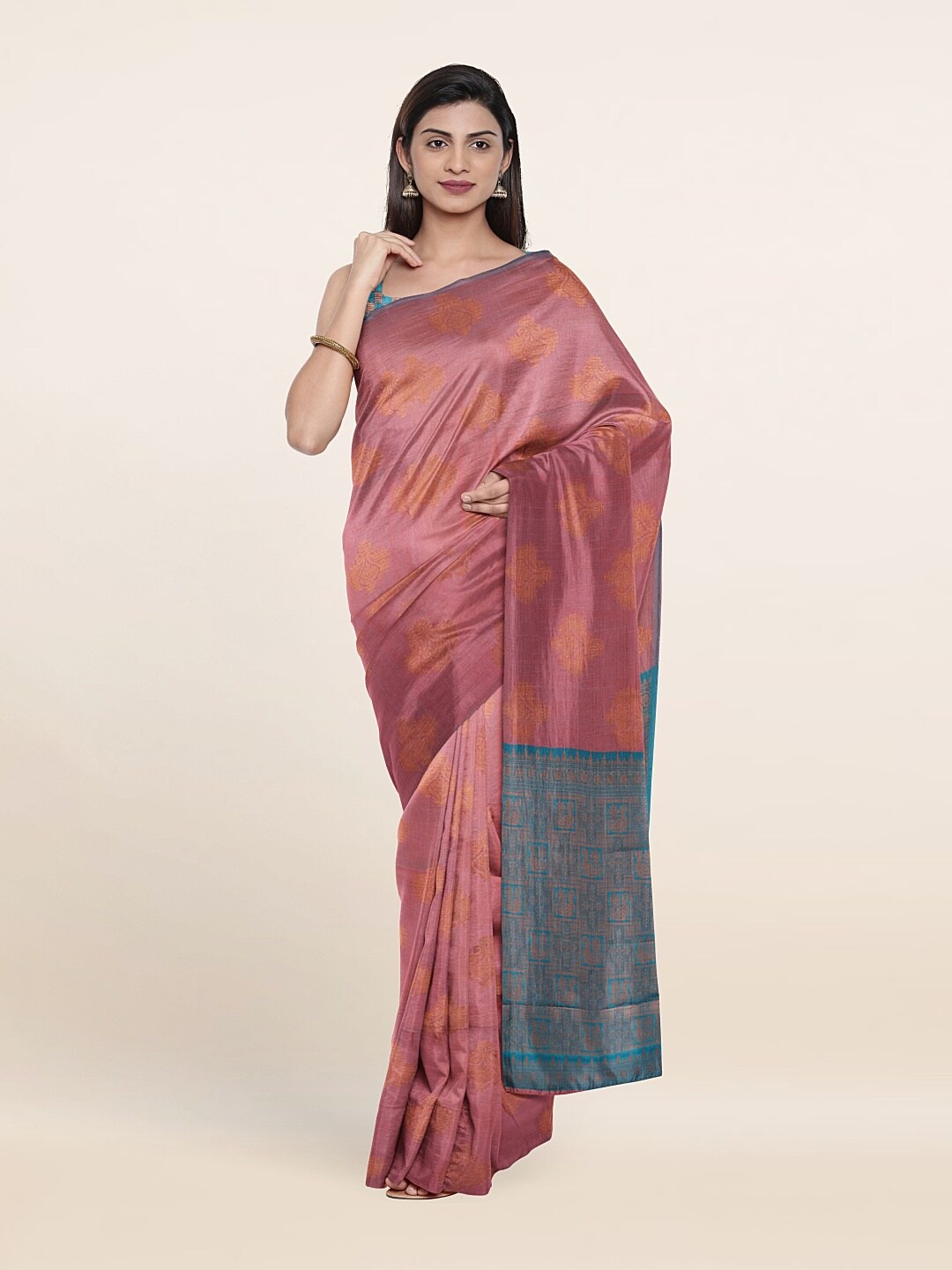 

Pothys Pink & Blue Woven Design Zari Pure Silk Saree