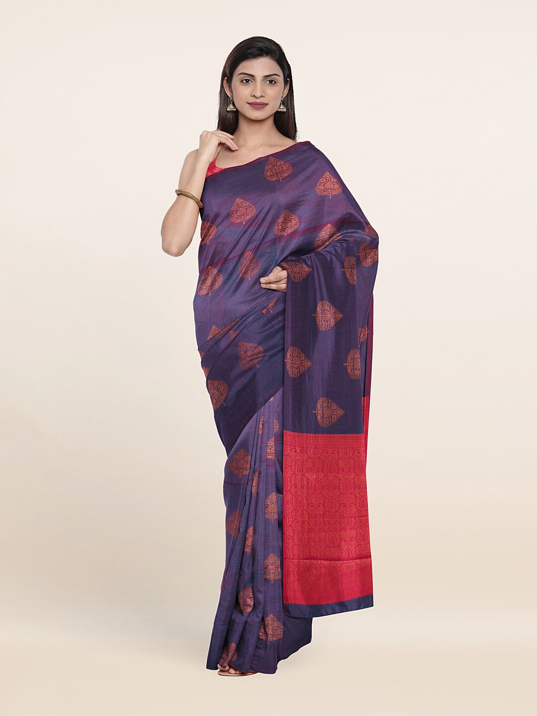 

Pothys Violet & Orange Woven Design Zari Pure Silk Saree