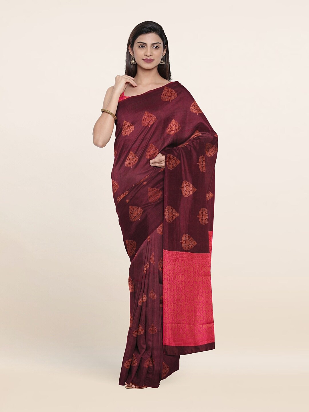 

Pothys Maroon & Red Woven Design Zari Pure Silk Saree