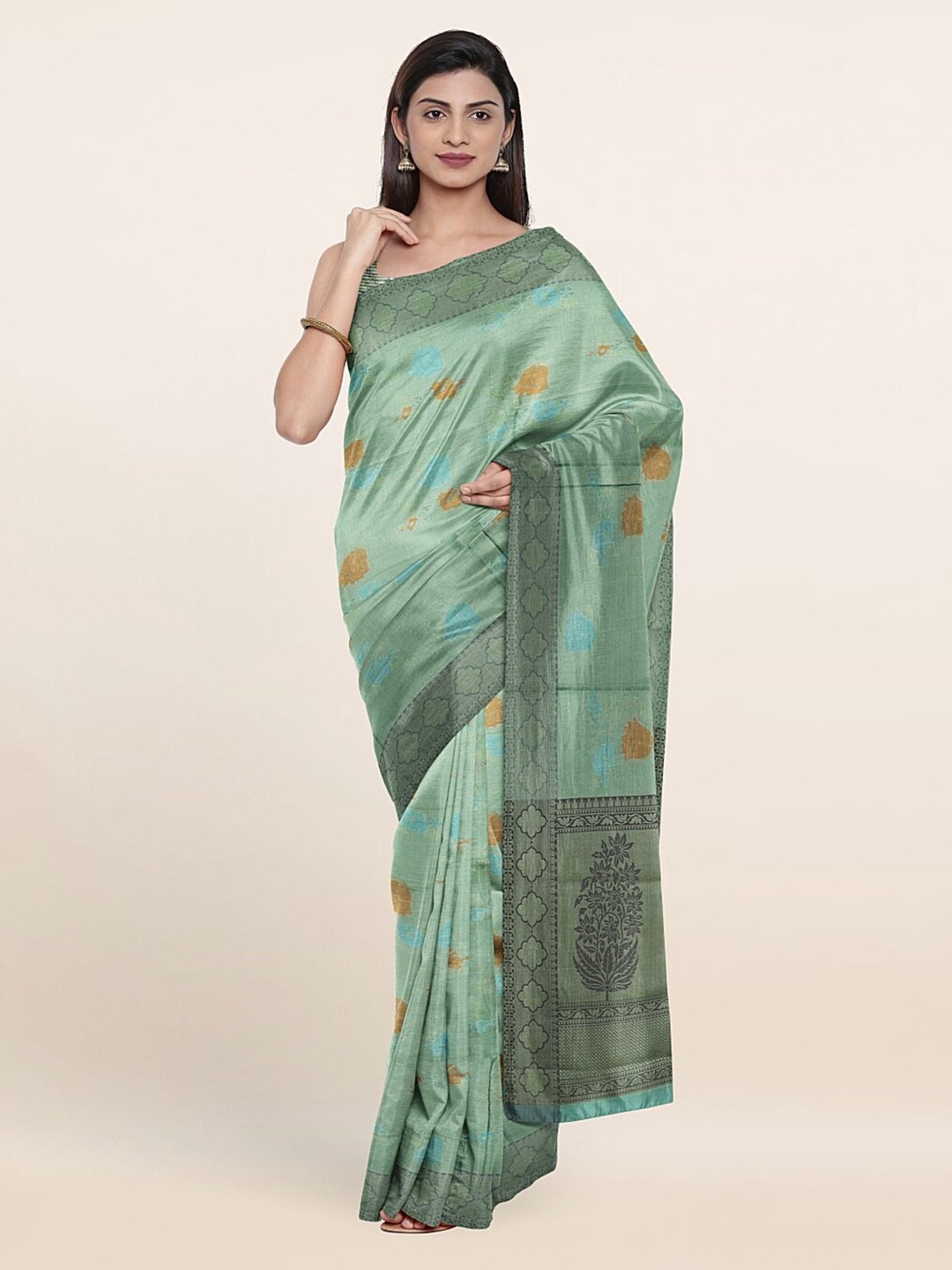 

Pothys Green & Blue Woven Design Zari Art Silk Saree