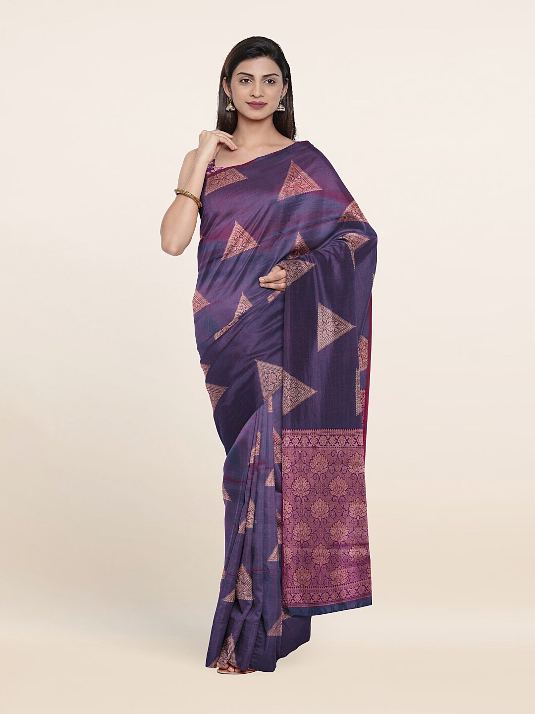 

Pothys Blue & Copper-Toned Woven Design Zari Pure Silk Saree