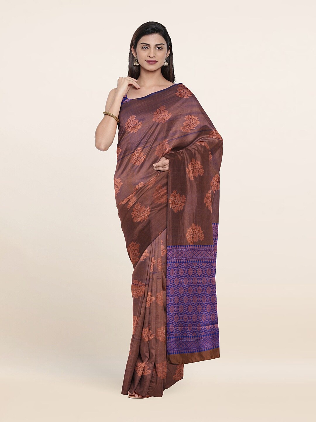 

Pothys Brown & Blue Woven Design Zari Pure Silk Saree