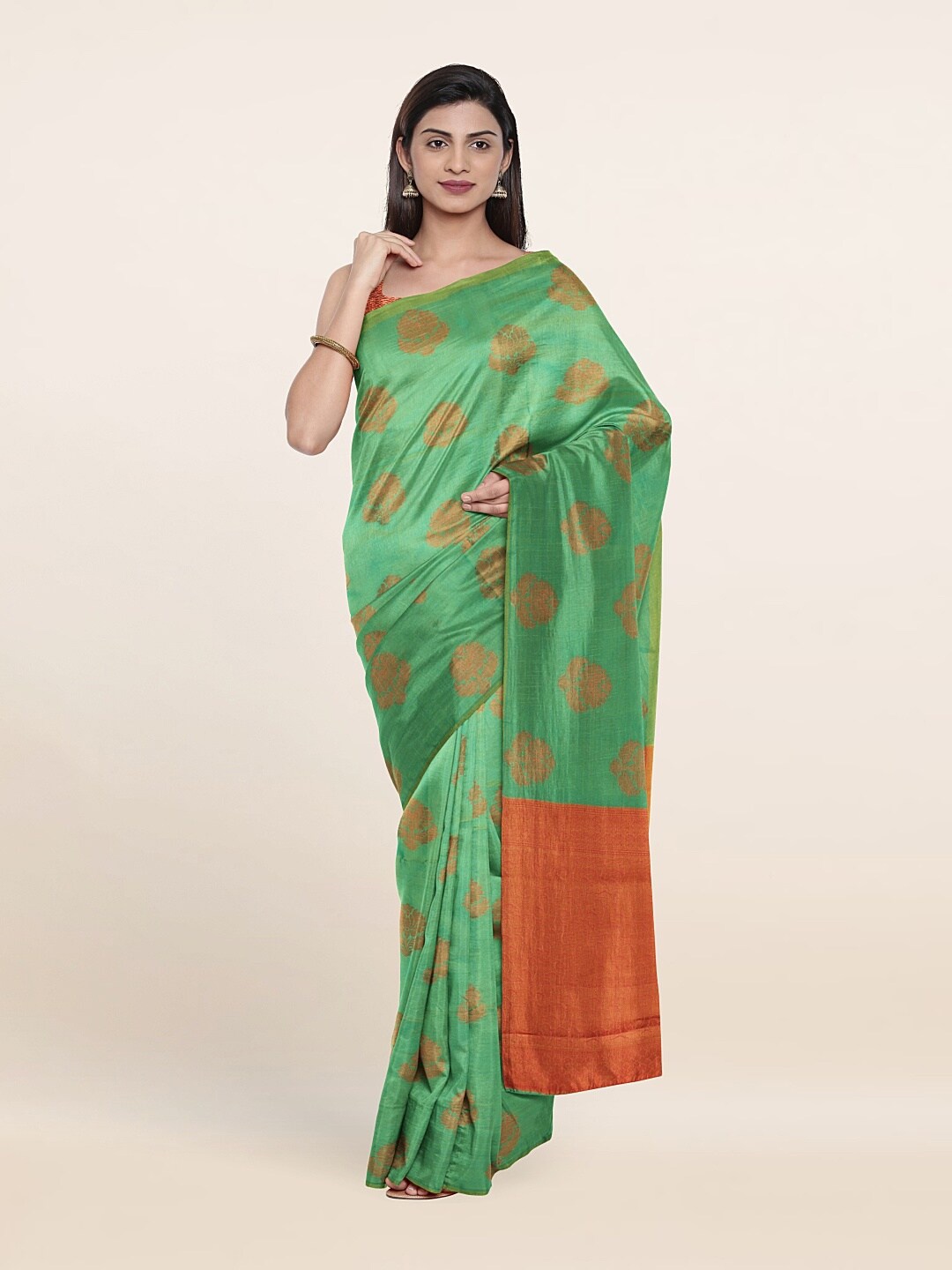 

Pothys Green & Pink Woven Design Zari Pure Silk Saree