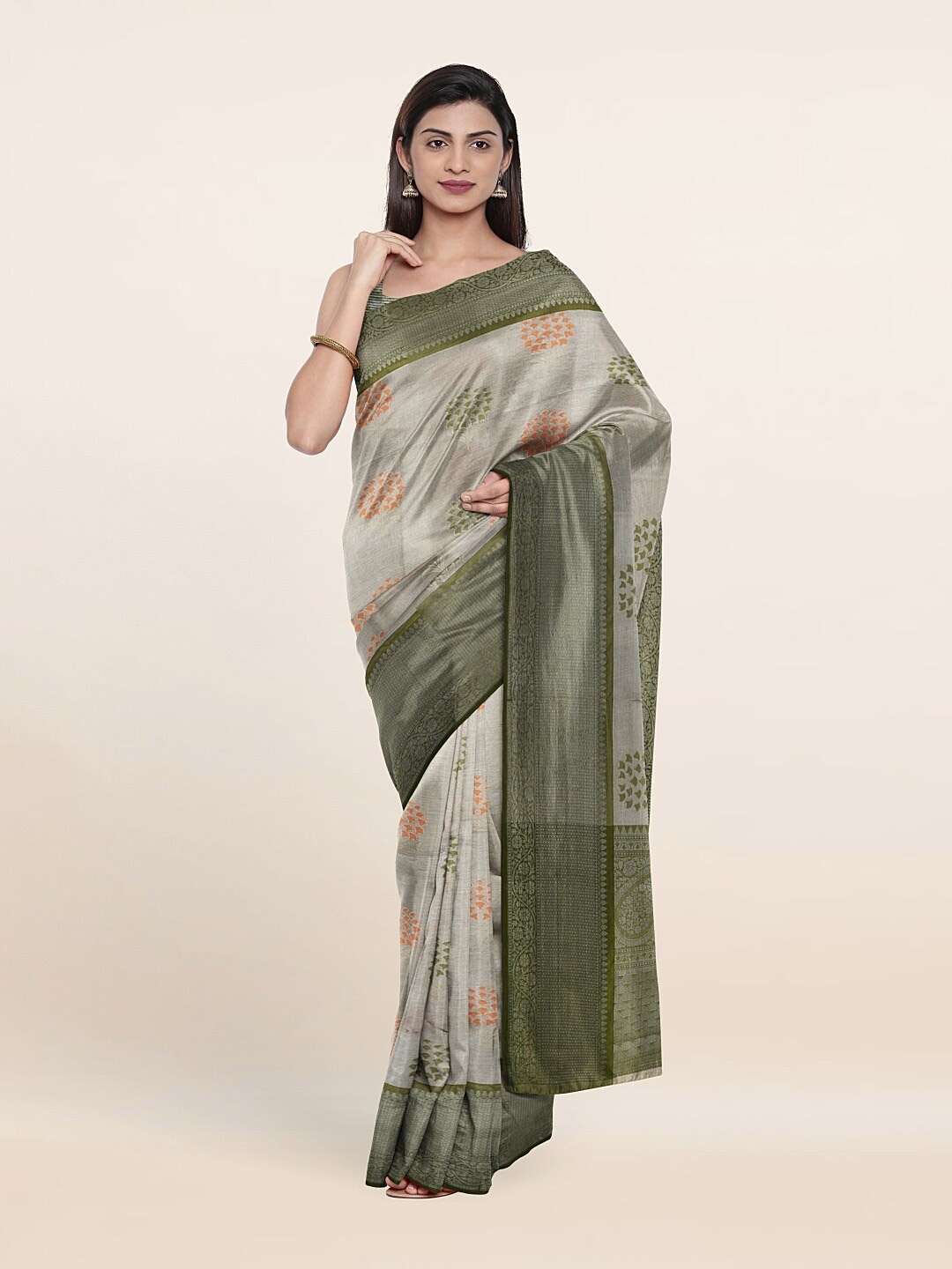 

Pothys Grey & Green Woven Design Zari Art Silk Saree