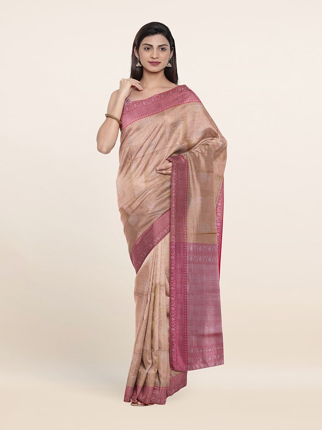 

Pothys Peach-Coloured & Pink Woven Design Zari Art Silk Saree