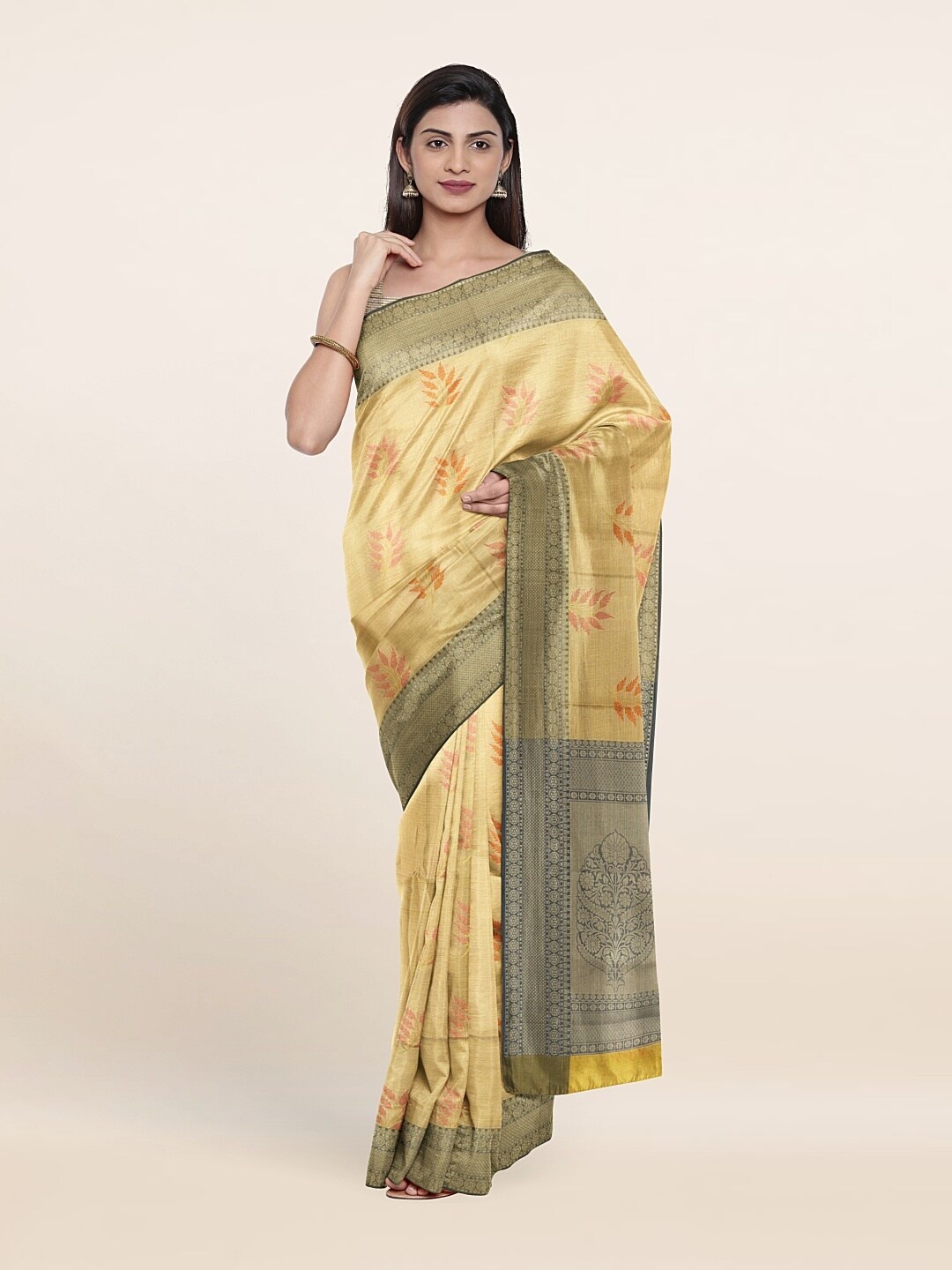 

Pothys Yellow & Green Woven Design Zari Art Silk Saree