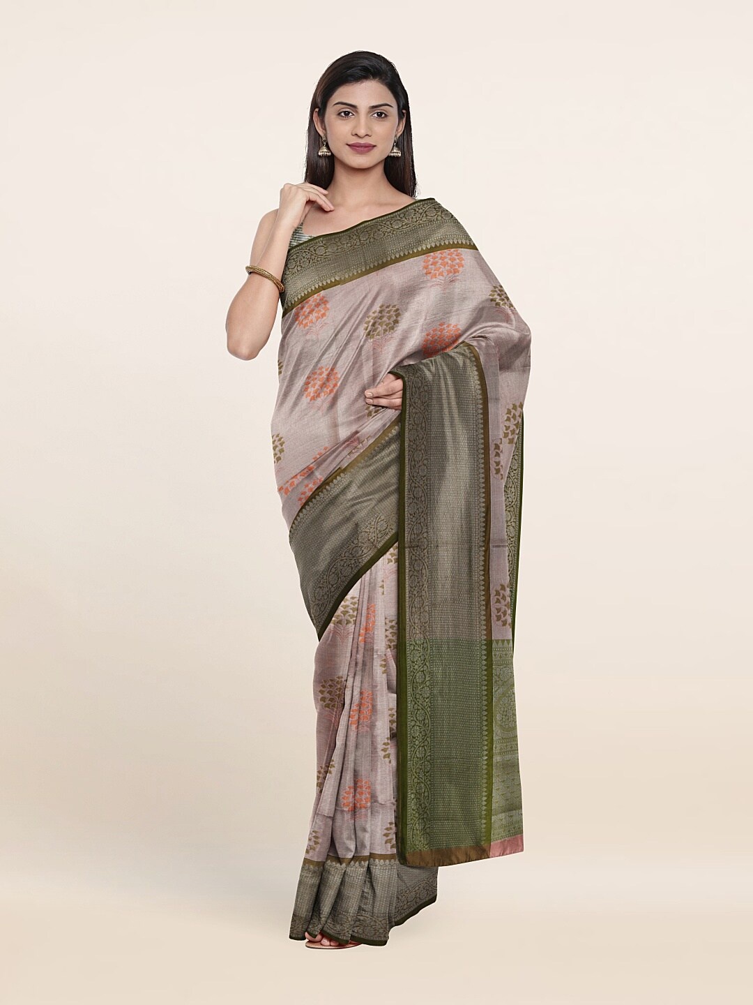 

Pothys Pink & Green Woven Design Zari Art Silk Saree