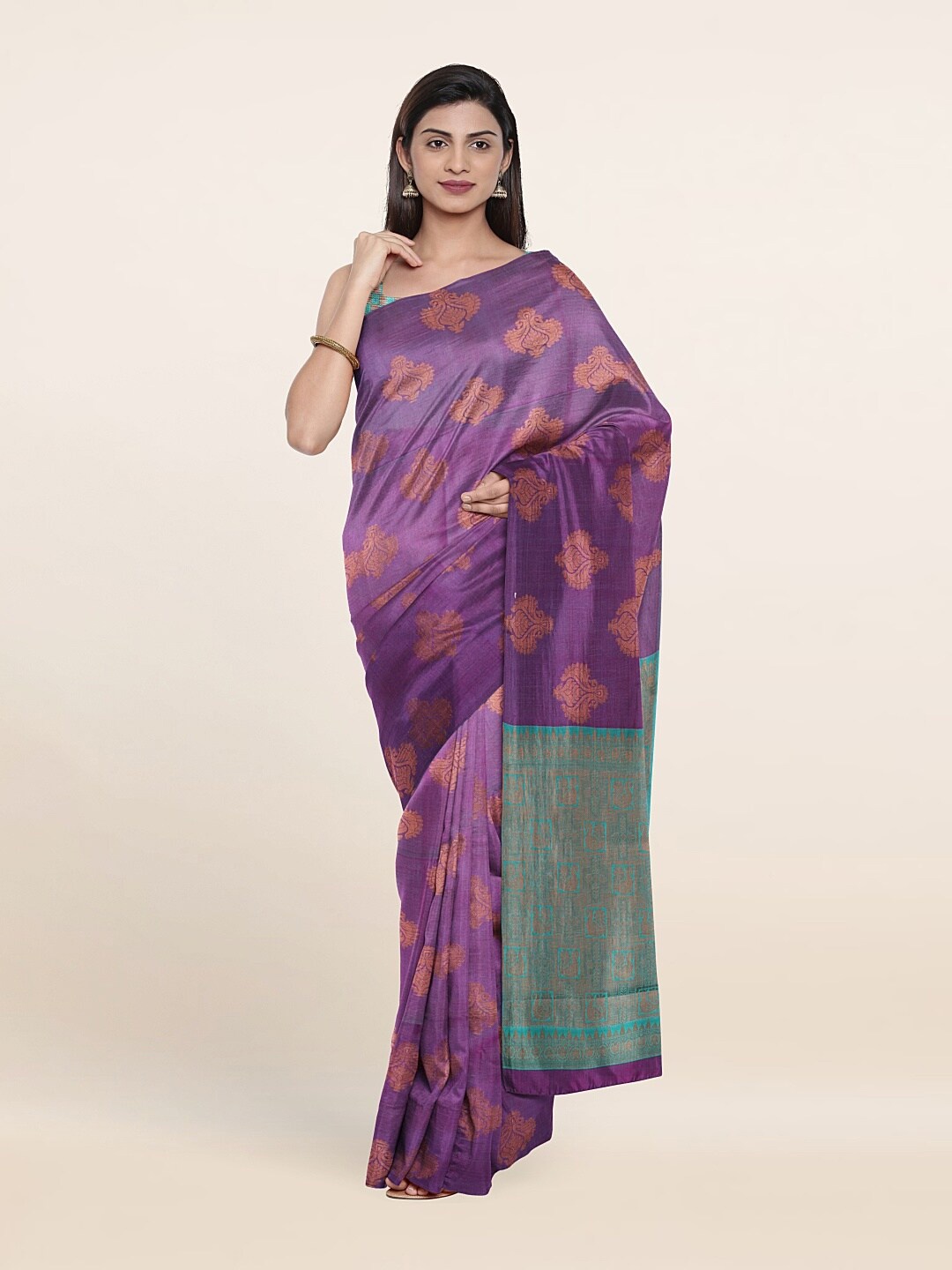 

Pothys Purple & Green Woven Design Zari Pure Silk Saree