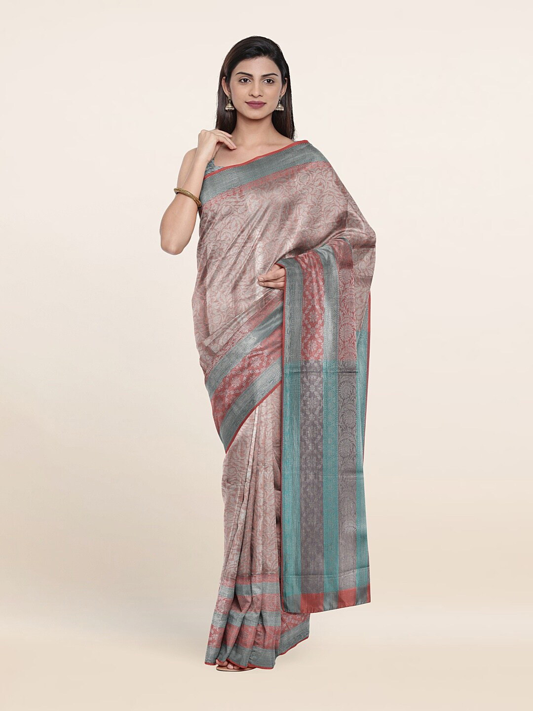 

Pothys Pink & Green Woven Design Zari Art Silk Saree