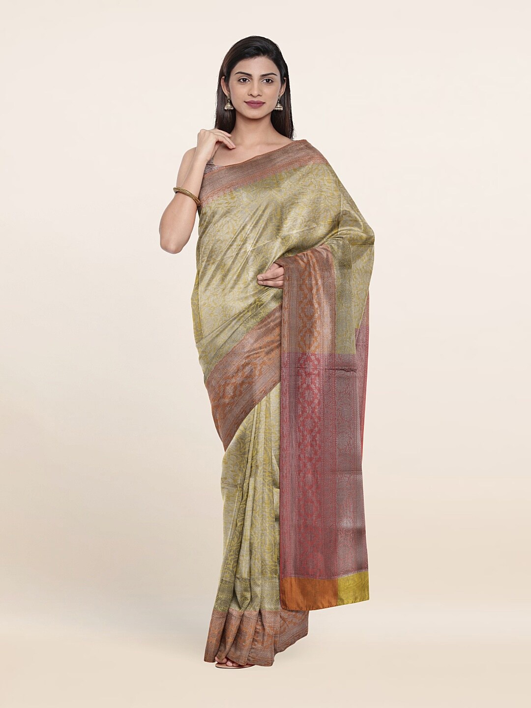 

Pothys Green & Pink Floral Zari Art Silk Saree