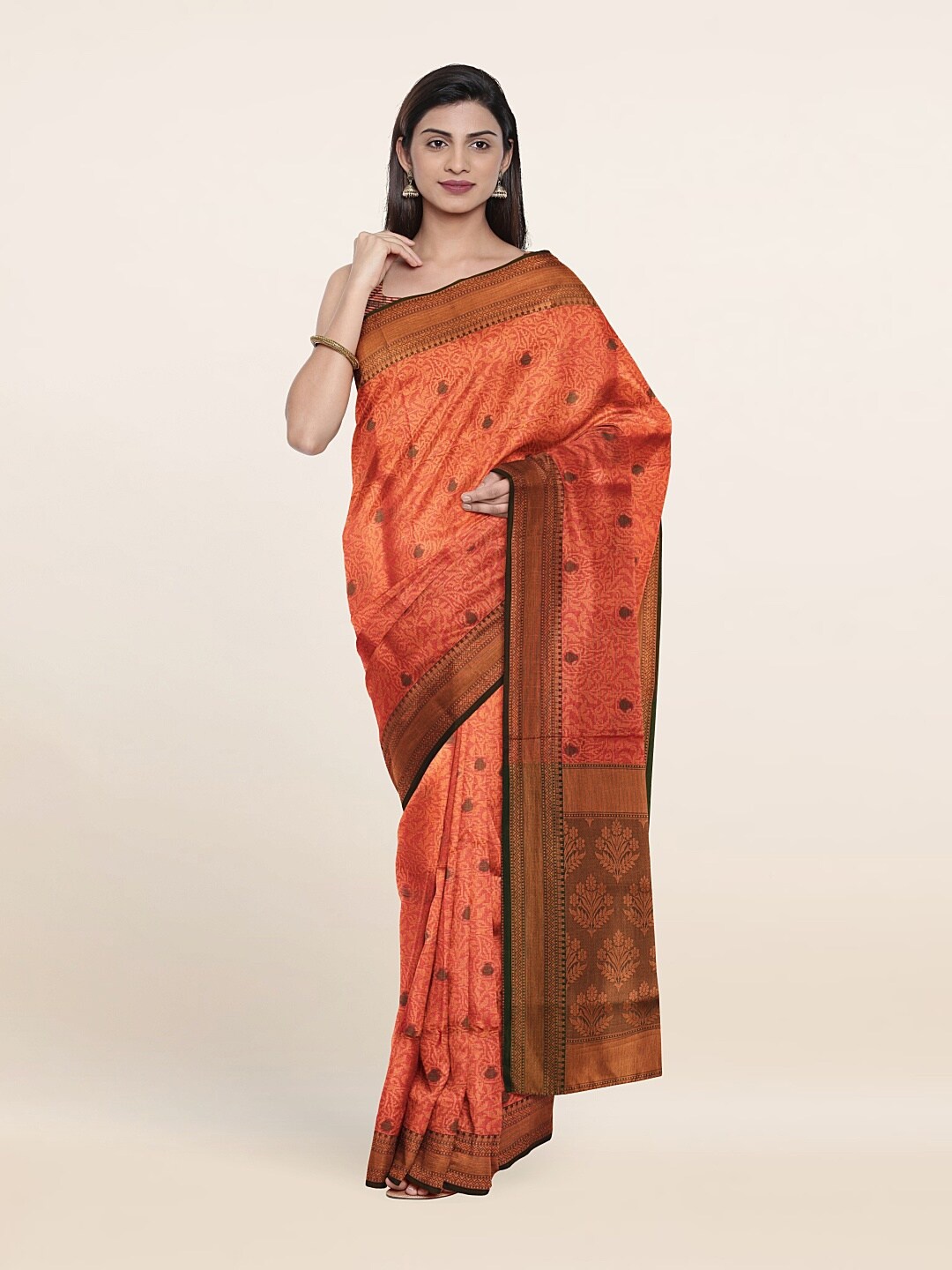 

Pothys Orange & Copper-Toned Ethnic Motifs Zari Art Silk Saree