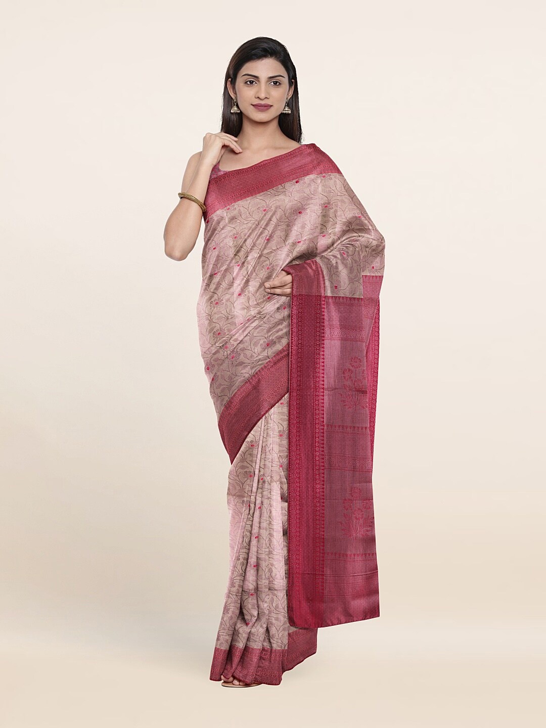 

Pothys Mauve & Silver-Toned Woven Design Zari Art Silk Saree