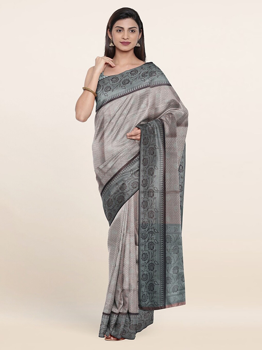 

Pothys Grey & Blue Ethnic Motifs Zari Art Silk Saree