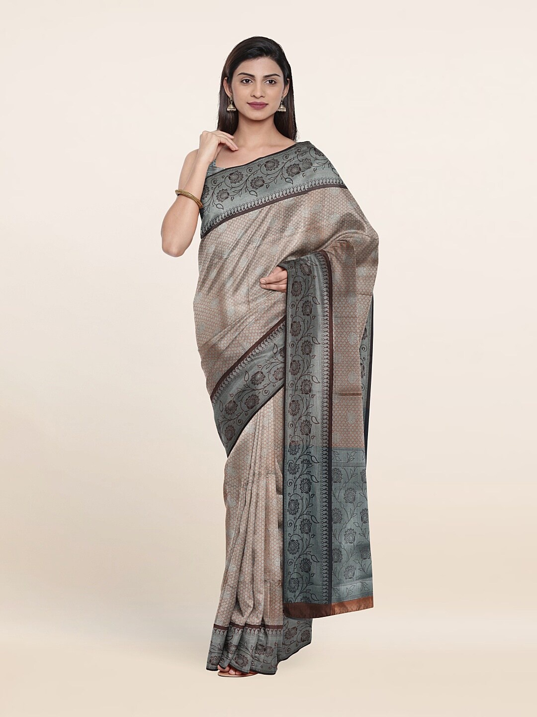 

Pothys Grey & Blue Ethnic Motifs Zari Art Silk Saree