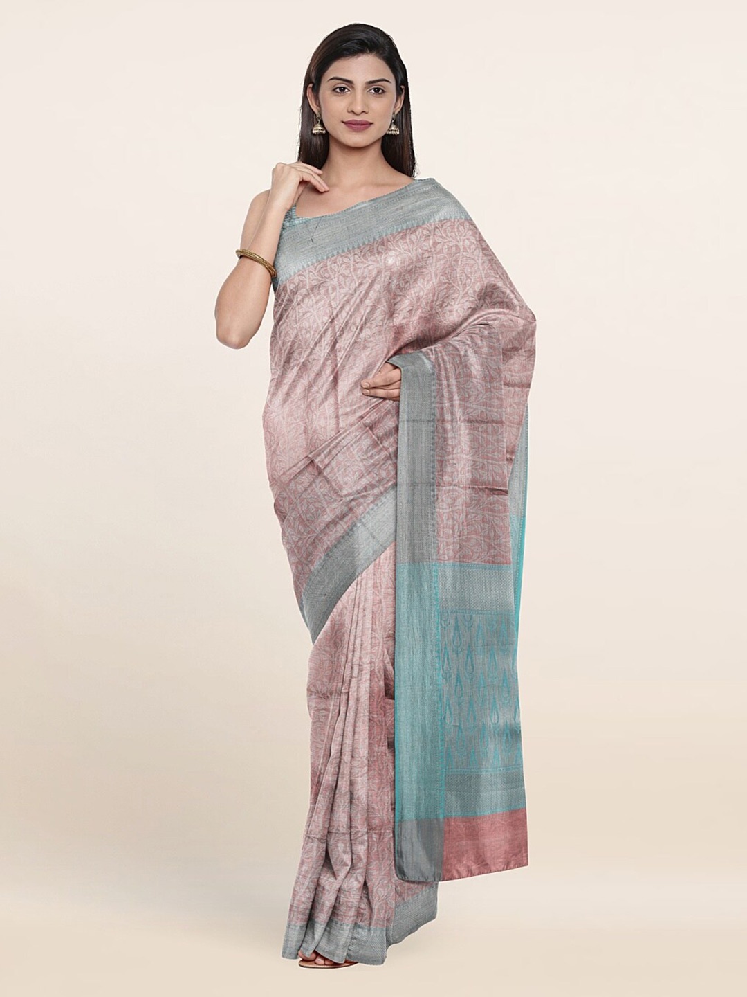 

Pothys Pink & Sea Green Woven Design Zari Art Silk Saree